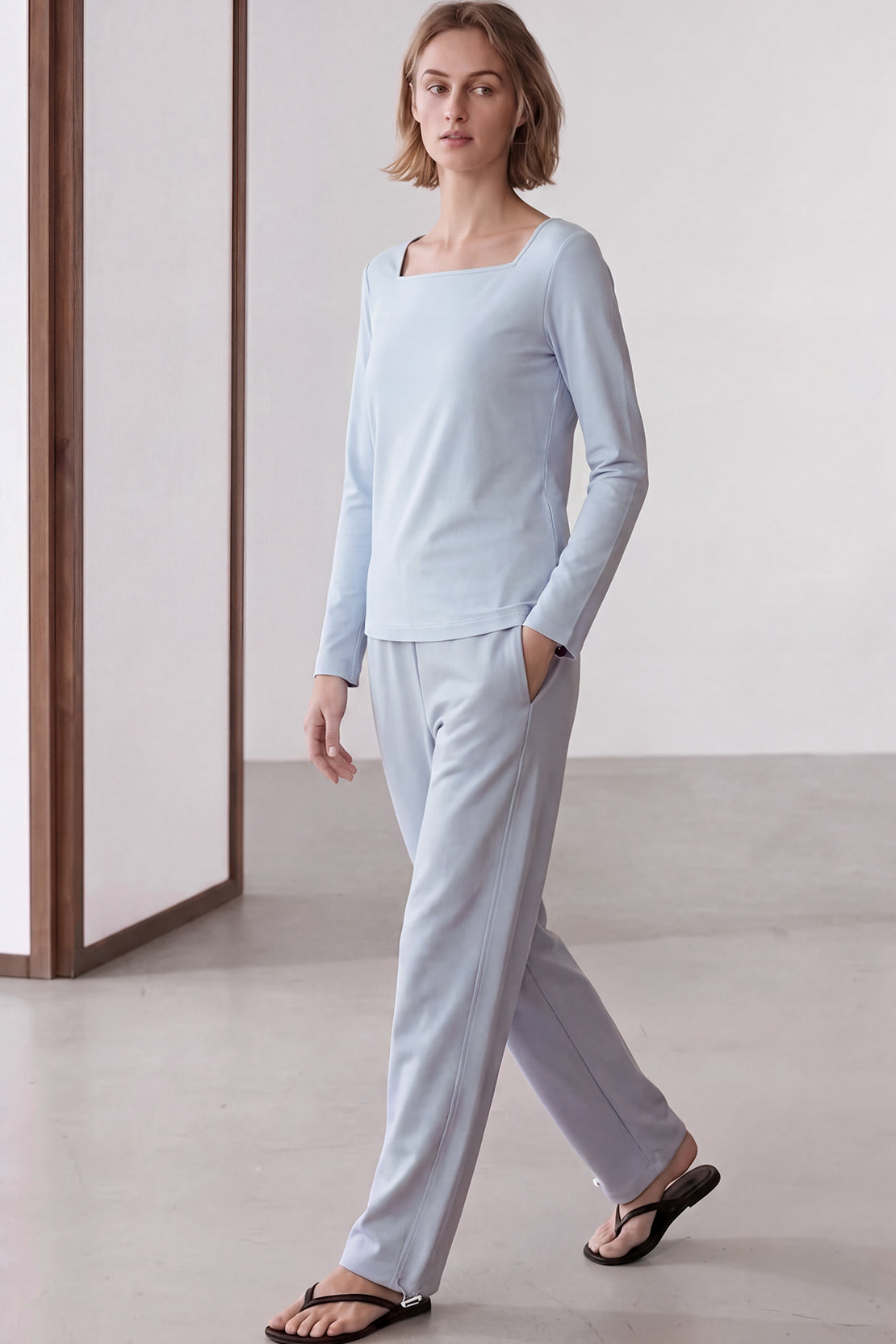 KOKO Sheen Modal Square Neck Shirt – Soft Blue