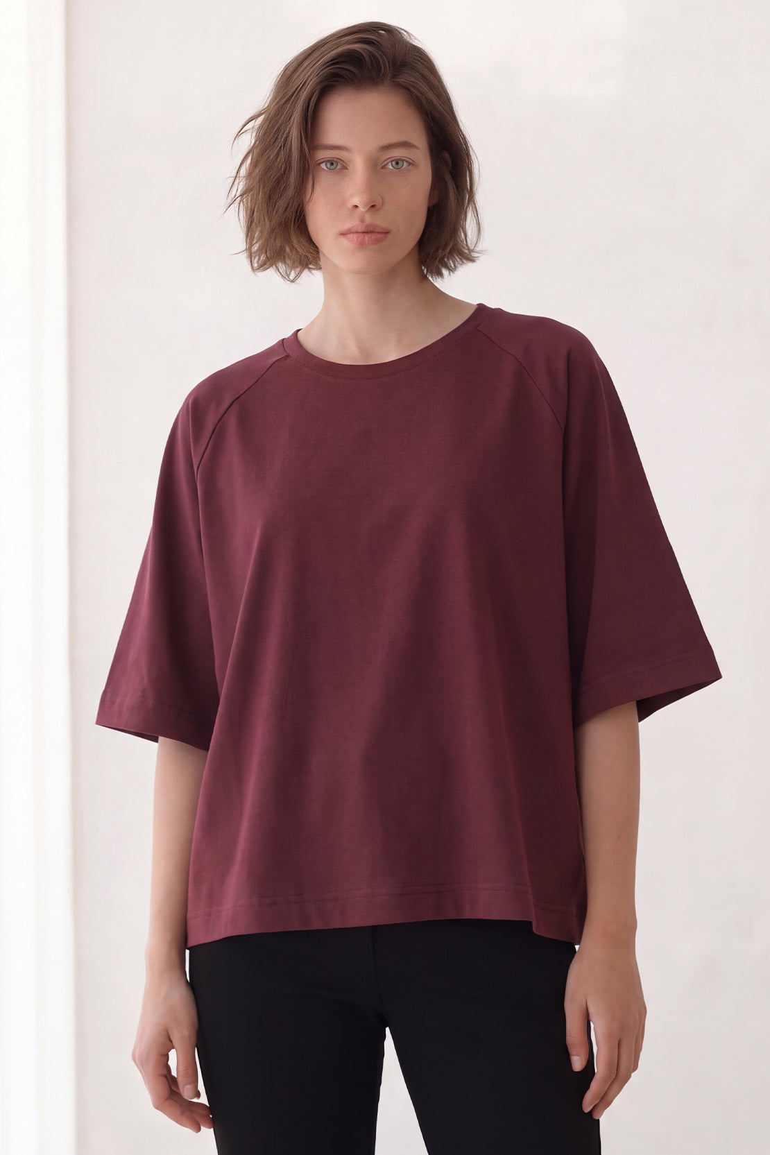 KOKO Cotton Blend Oversized T-Shirt – Deep Wine