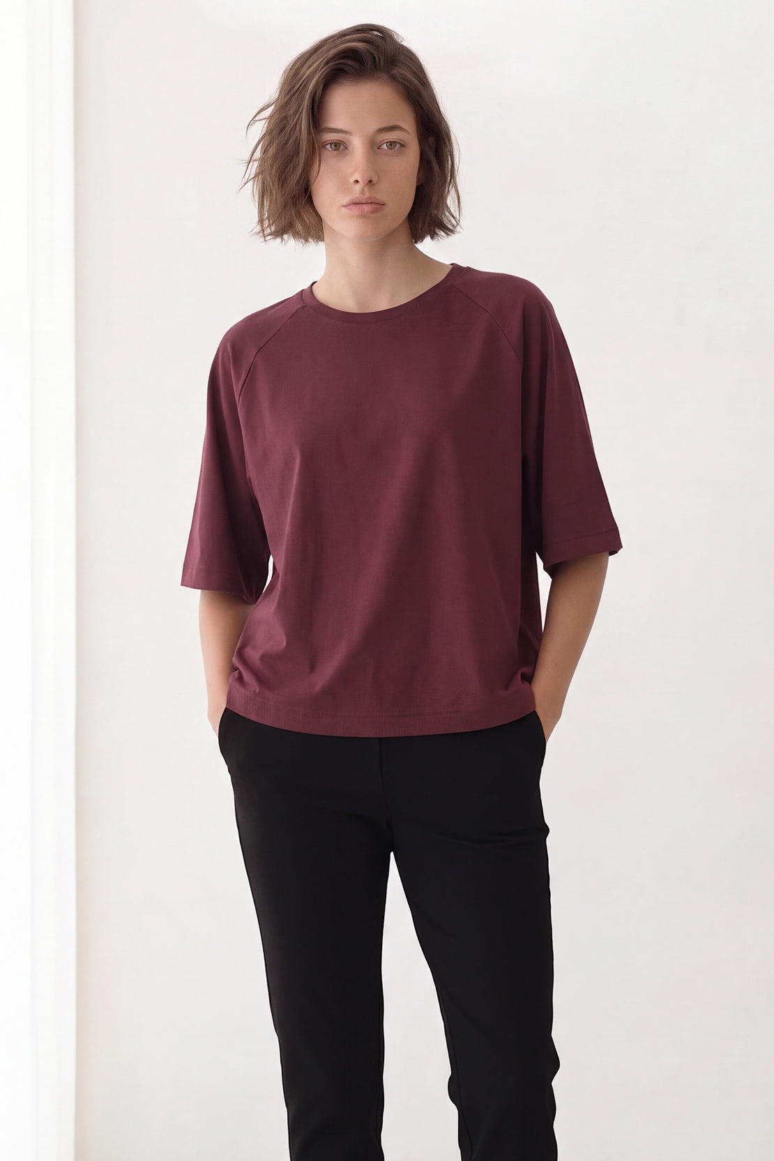 KOKO Cotton Blend Oversized T-Shirt – Deep Wine