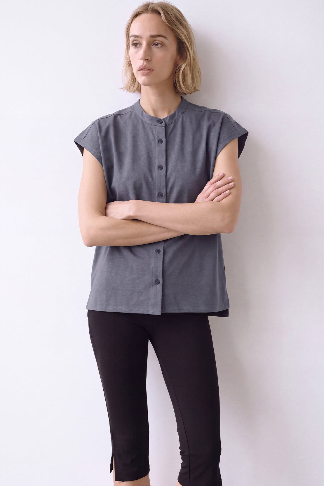 KOKO Premium Linen Band Collar Shirt – Smoke