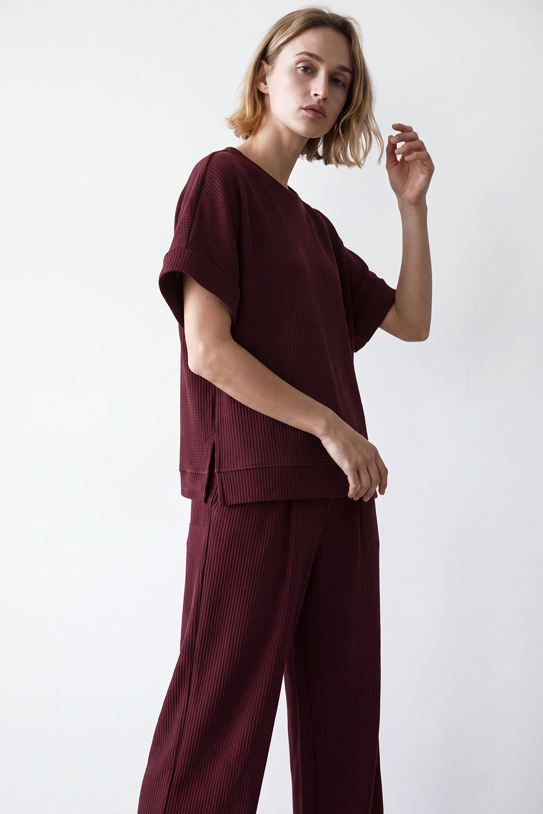 KOKO Structured Knit Relaxed Top – Deep Wine