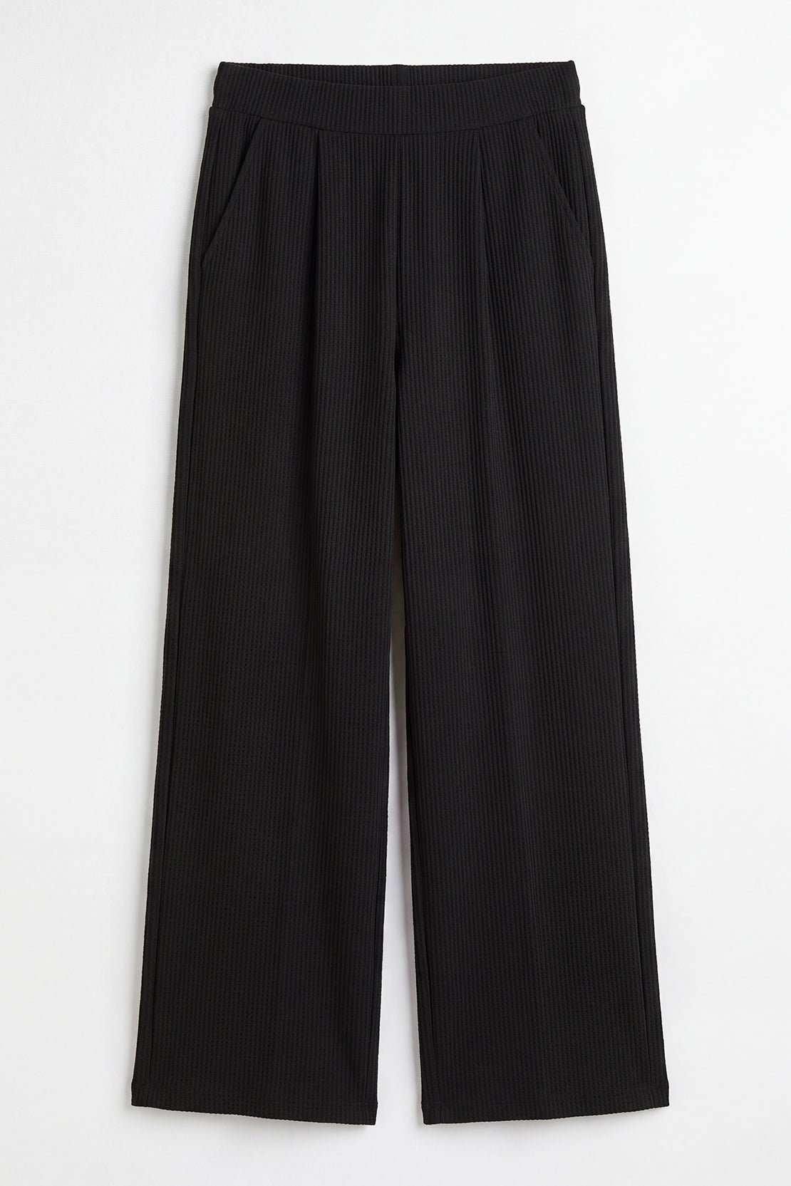 KOKO Structured Knit Pleated Straight Fit Pants – Black