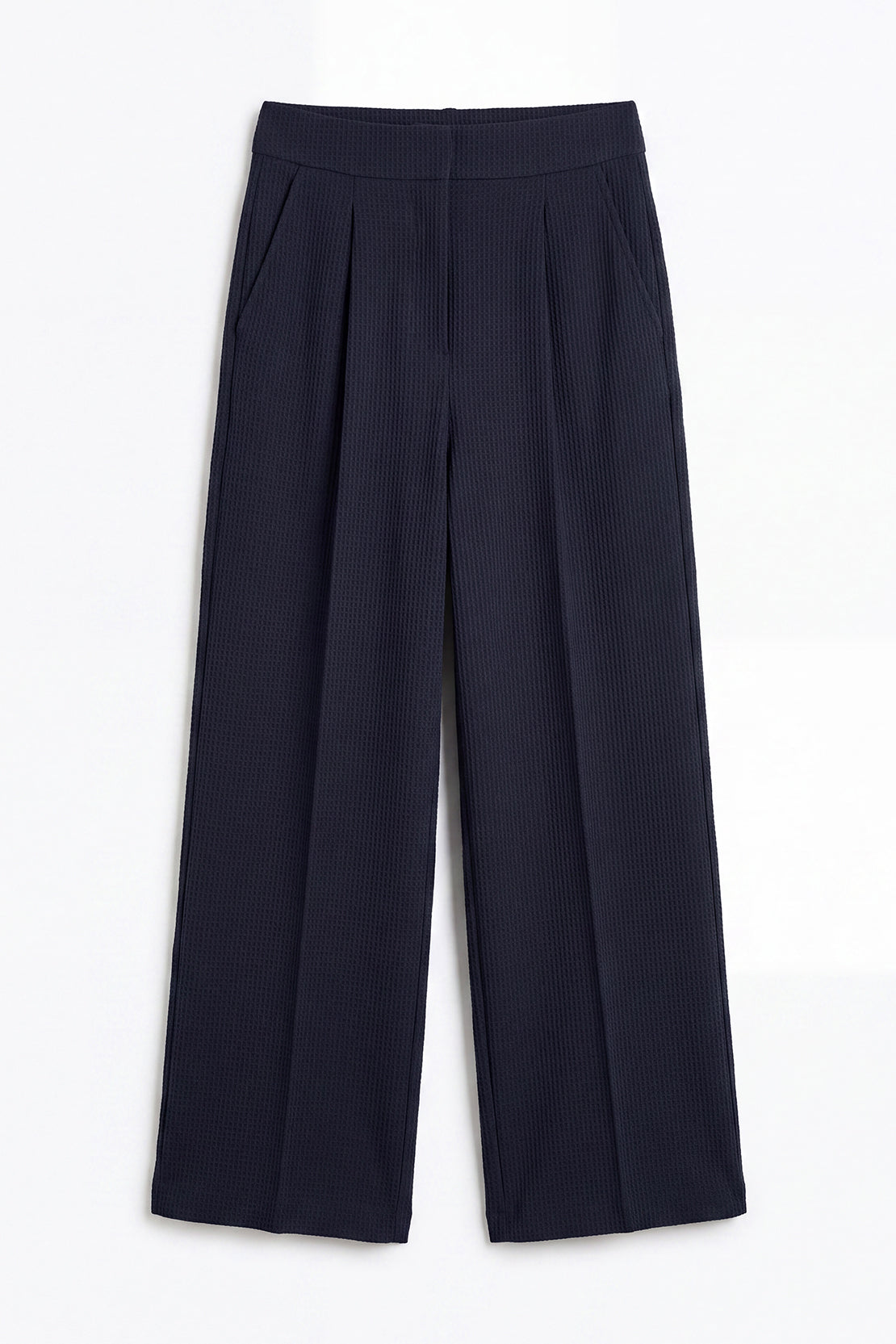 KOKO Structured Knit Pleated Straight Fit Pants – Navy