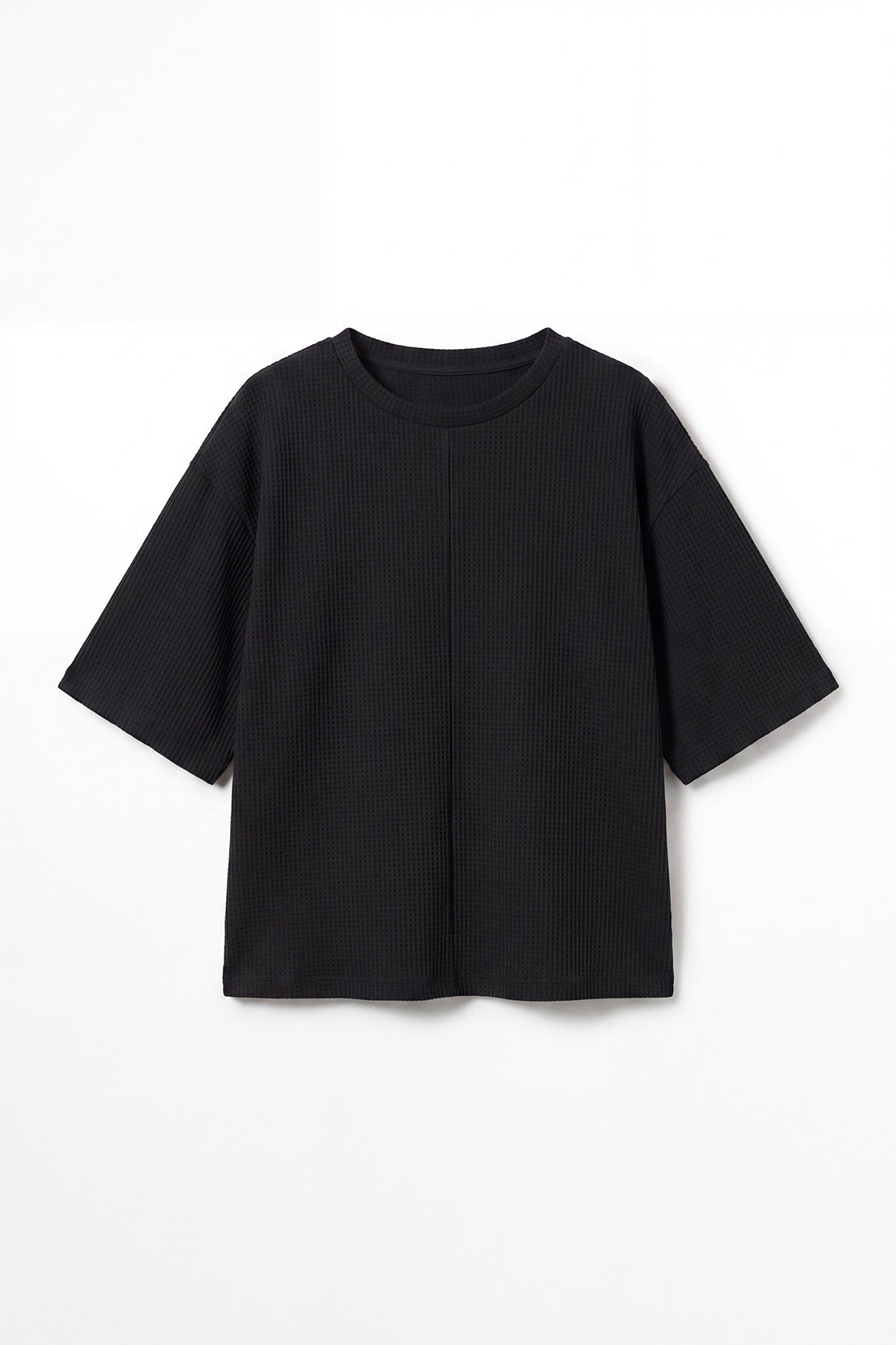KOKO Structured Knit Drop Shoulder Top – Black
