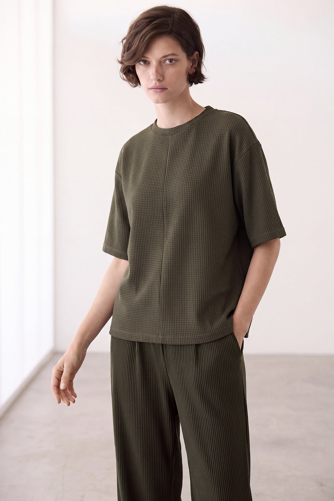 KOKO Structured Knit Drop Shoulder Top – Green