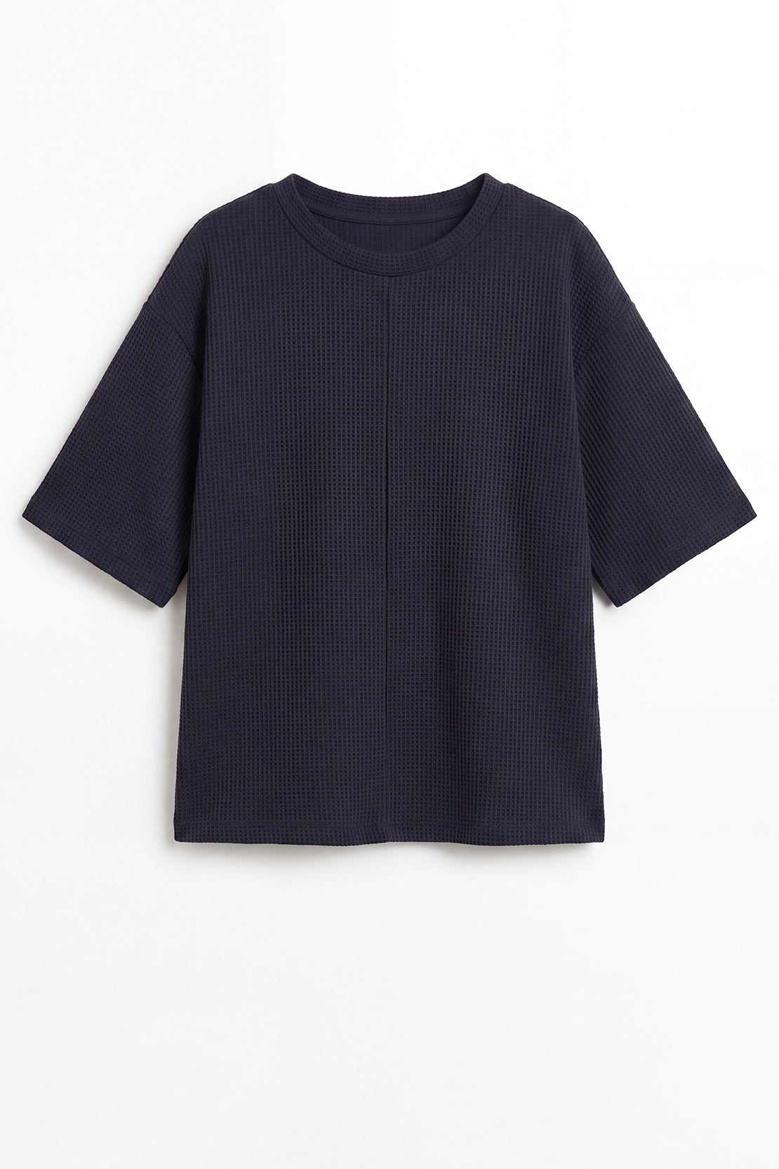 KOKO Structured Knit Drop Shoulder Top – Navy