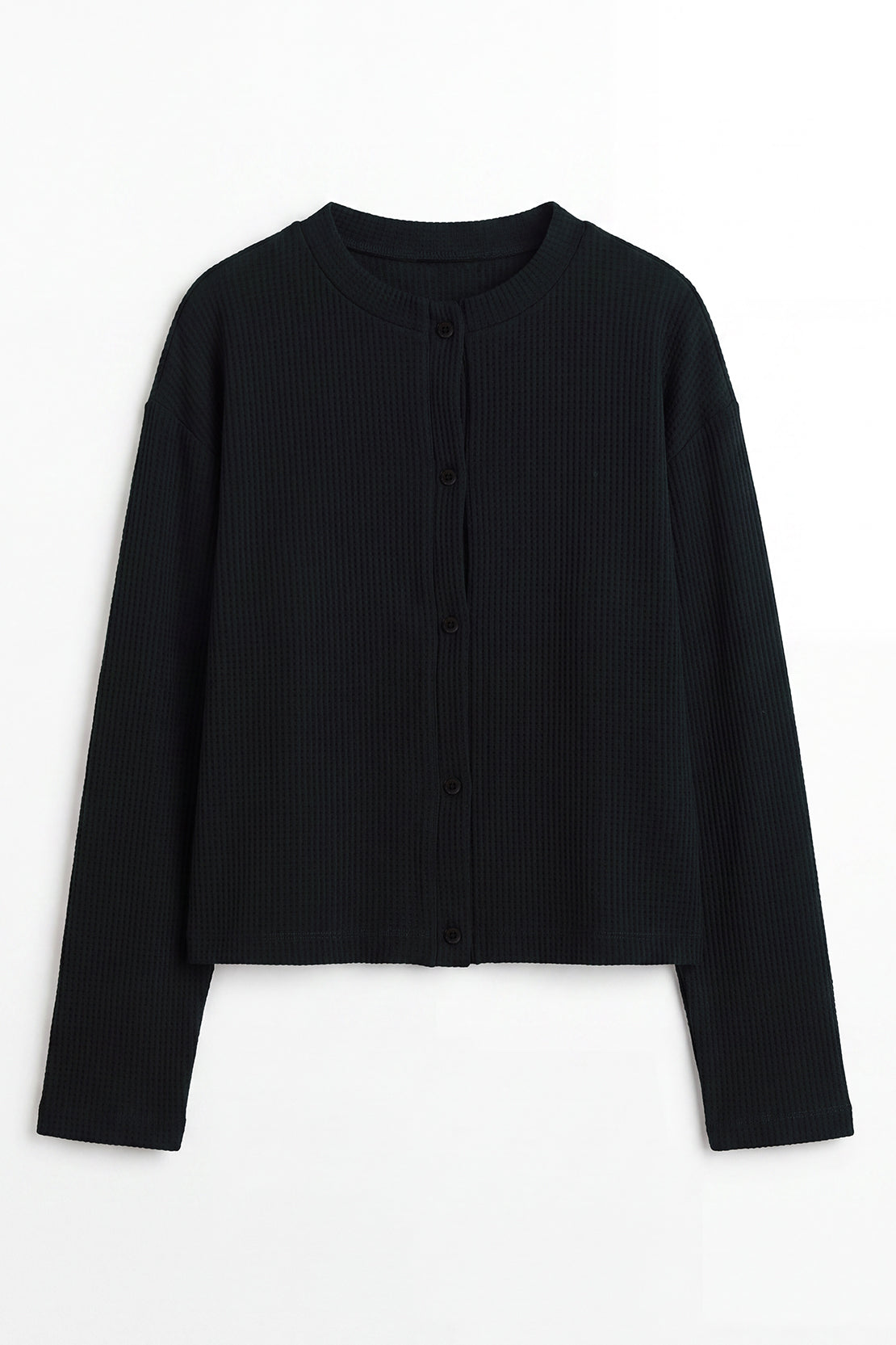 KOKO Structured Knit Button-Down Shirt – Black