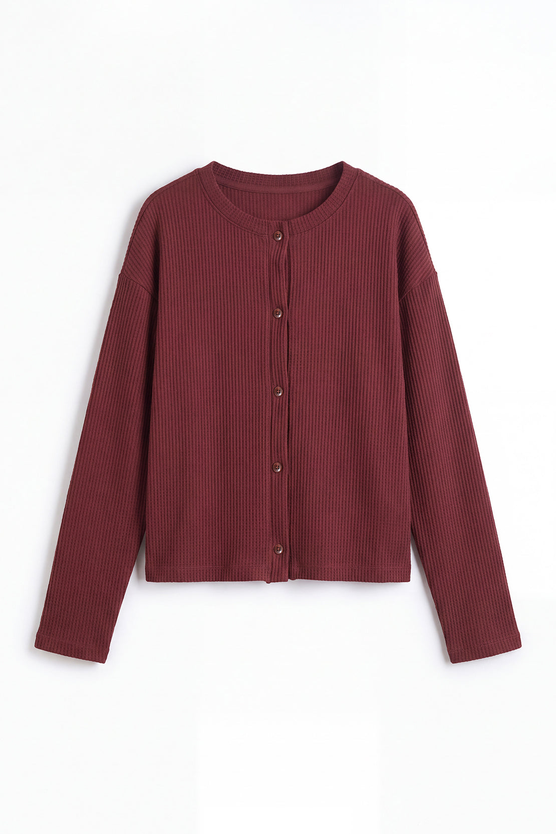 KOKO Structured Knit Button-Down Shirt – Cherry