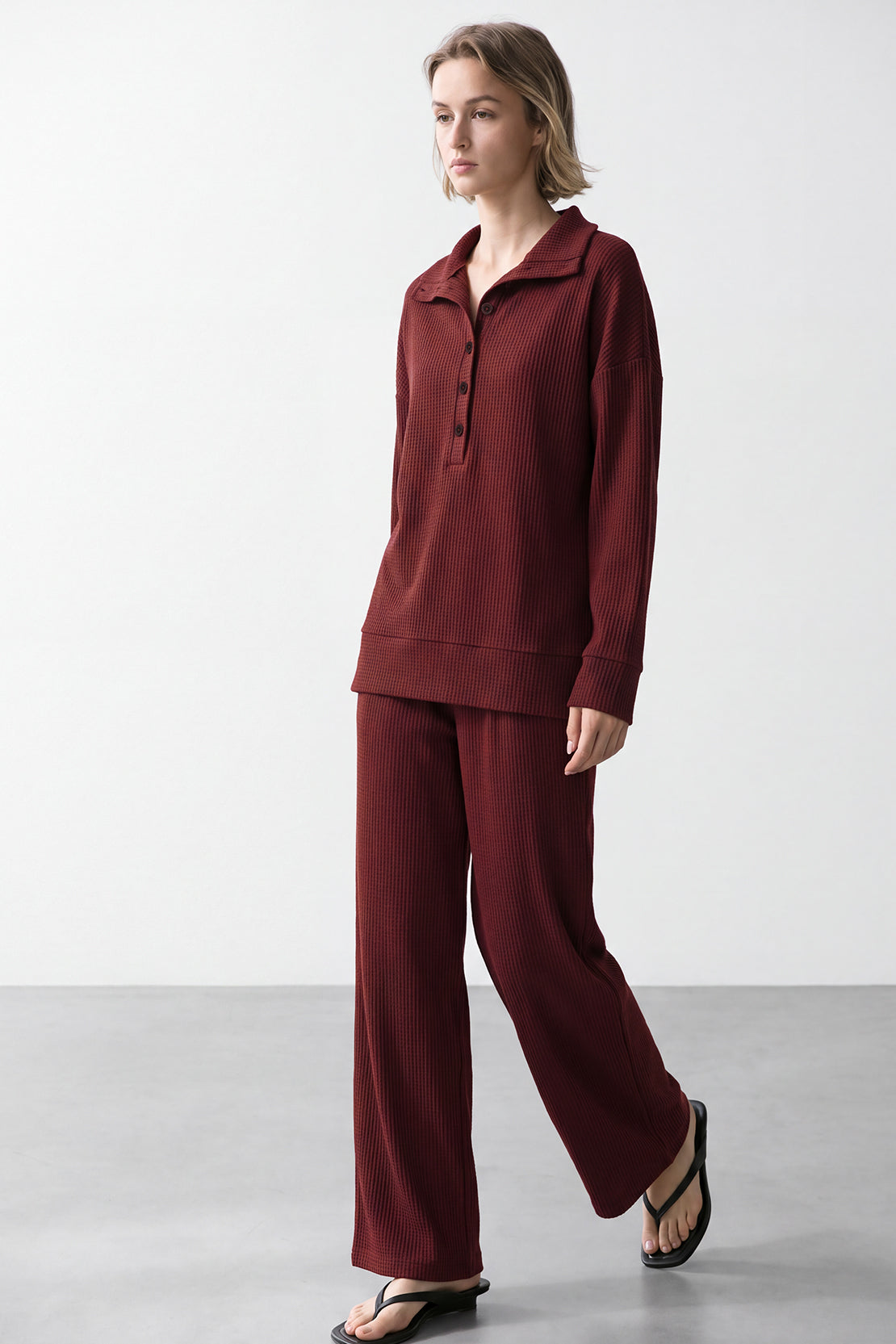 KOKO Structured Knit Button Collared Top
