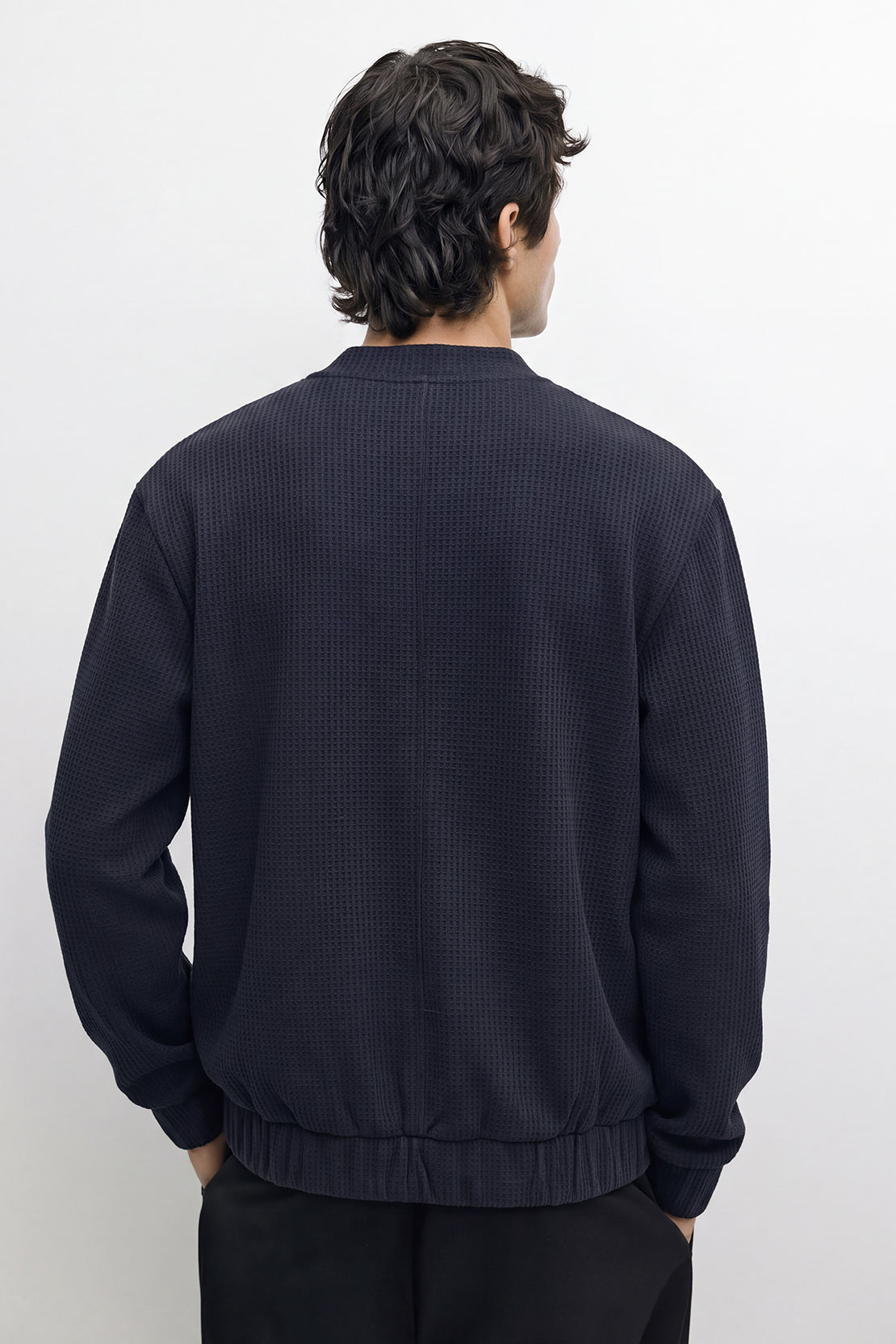 KOKO Structured Knit Baseball Jacket with Placket