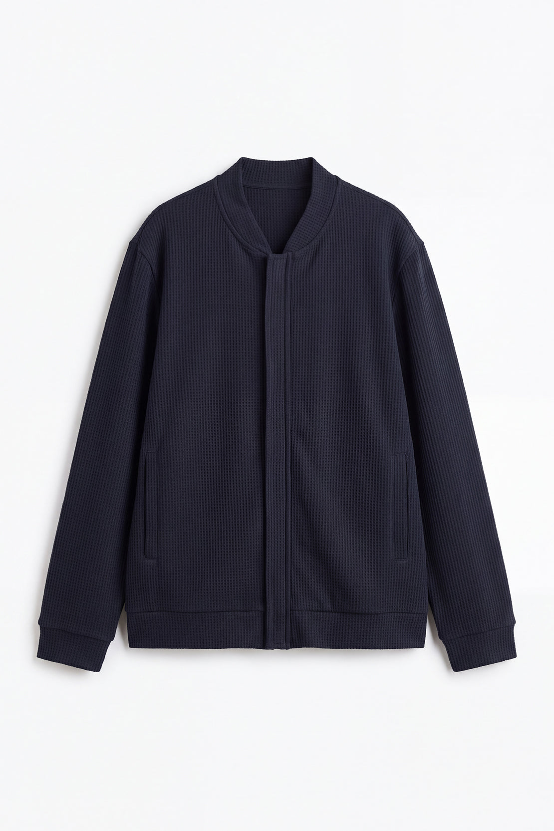 KOKO Structured Knit Baseball Jacket with Placket