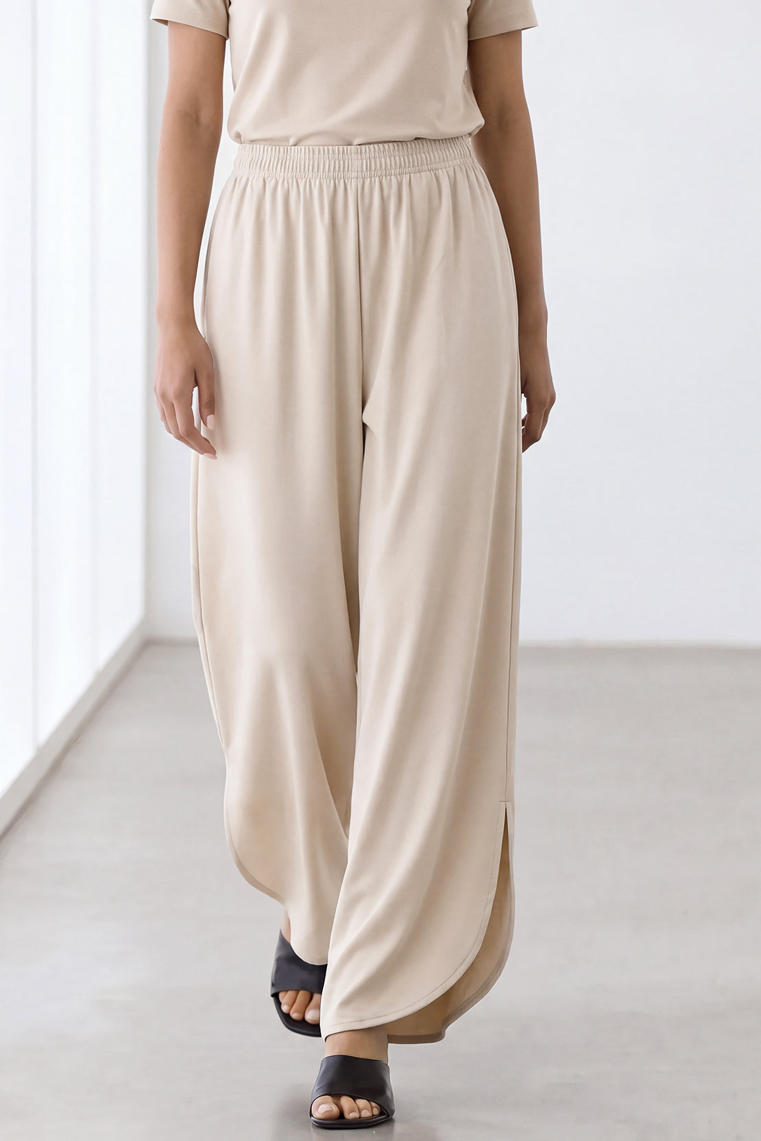 KOKO Modal Blend Side-Slit Curve-Cut Barrel Pants