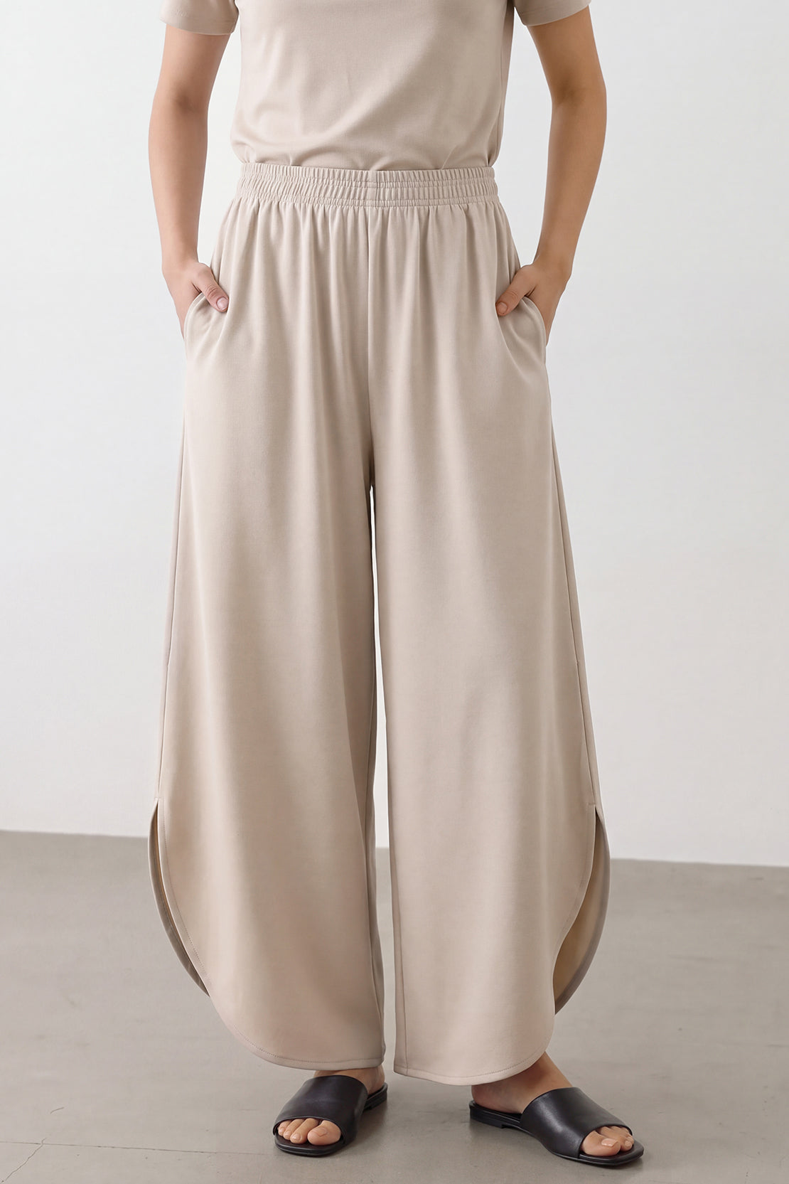 KOKO Modal Blend Side-Slit Curve-Cut Barrel Pants