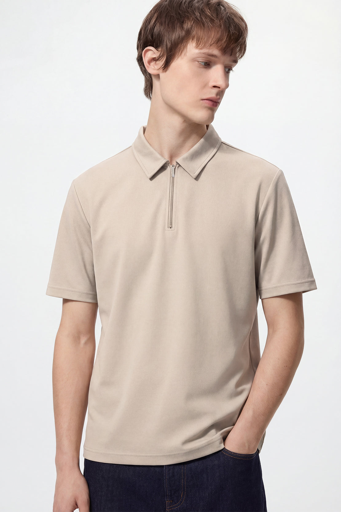 Title KOKO Pure-Ease Half-Zip Polo – Black & Sand