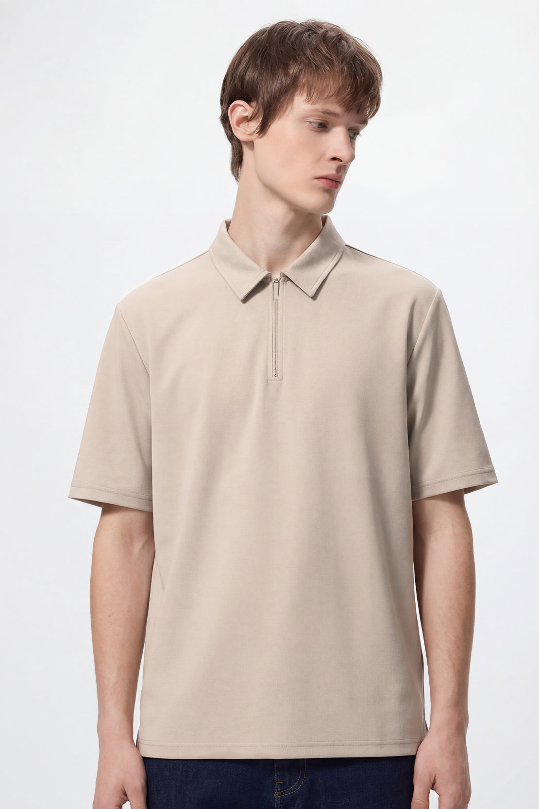 Title KOKO Pure-Ease Half-Zip Polo – Black & Sand