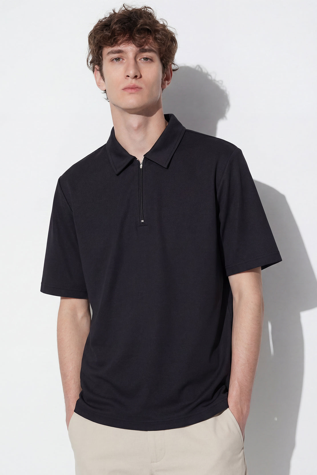 Title KOKO Pure-Ease Half-Zip Polo – Black & Sand