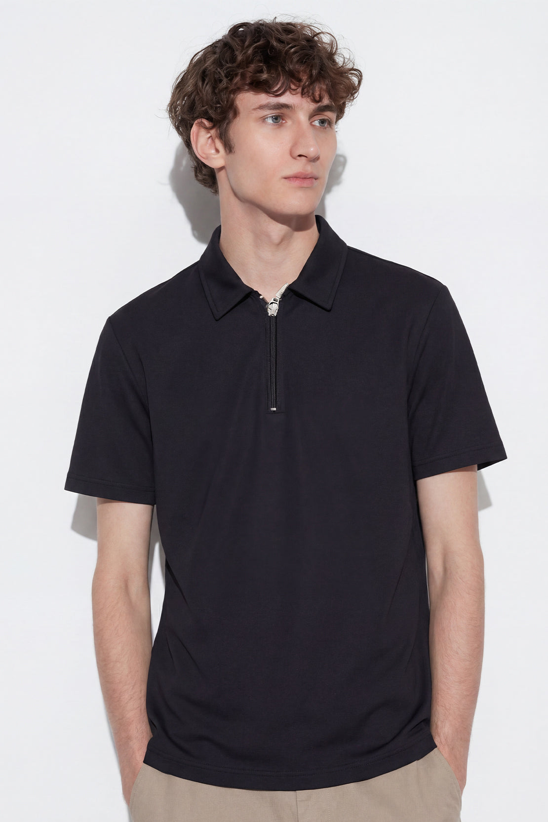 Title KOKO Pure-Ease Half-Zip Polo – Black & Sand