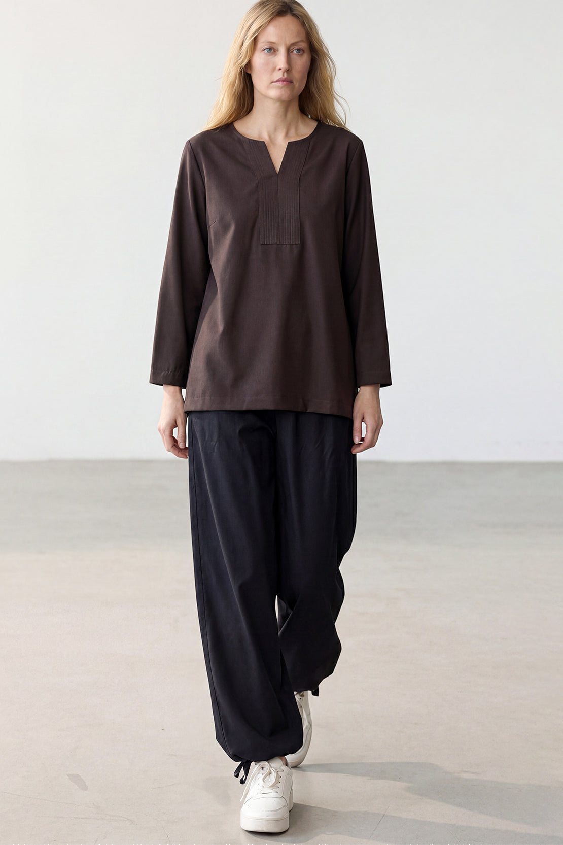 KOKO Pure-Ease Relaxed V-Neck Top - Coffee Brown