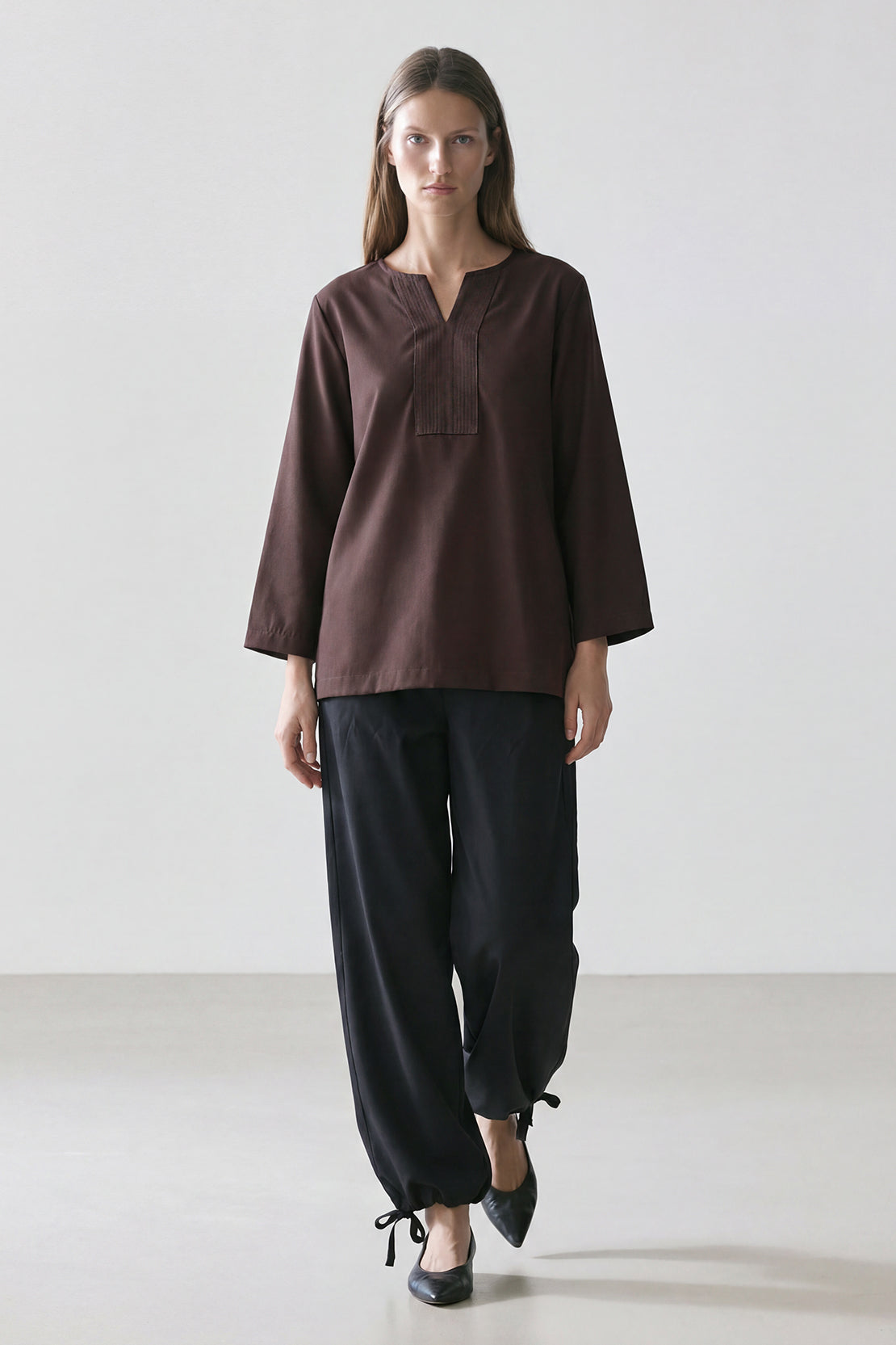 KOKO Pure-Ease Relaxed V-Neck Top - Coffee Brown