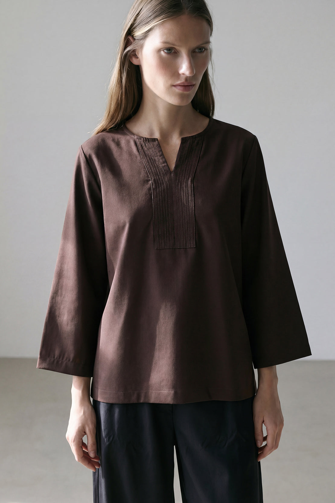 KOKO Pure-Ease Relaxed V-Neck Top - Coffee Brown