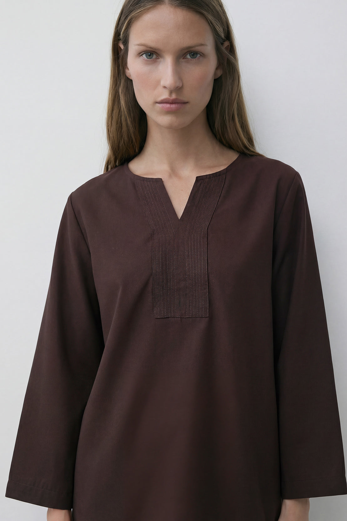 KOKO Pure-Ease Relaxed V-Neck Top - Coffee Brown