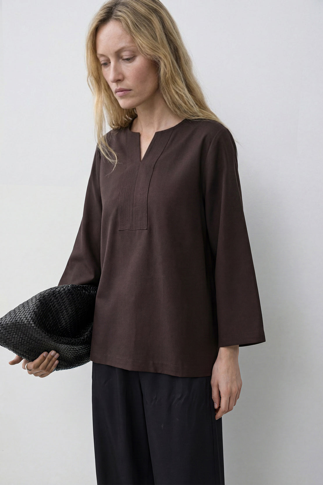 KOKO Pure-Ease Relaxed V-Neck Top - Coffee Brown