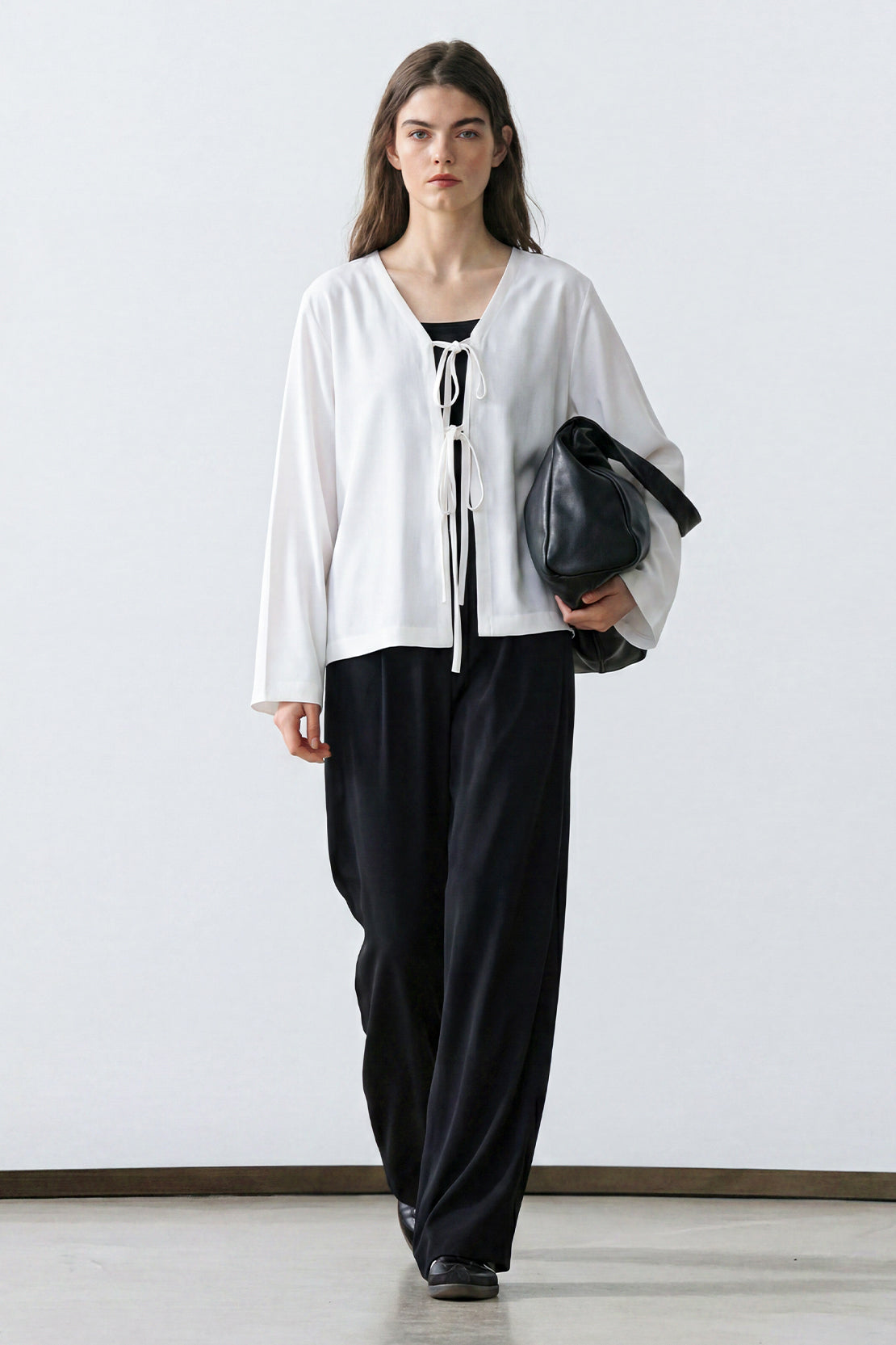 KOKO Pure-Ease Tie-Front Top - White & Black