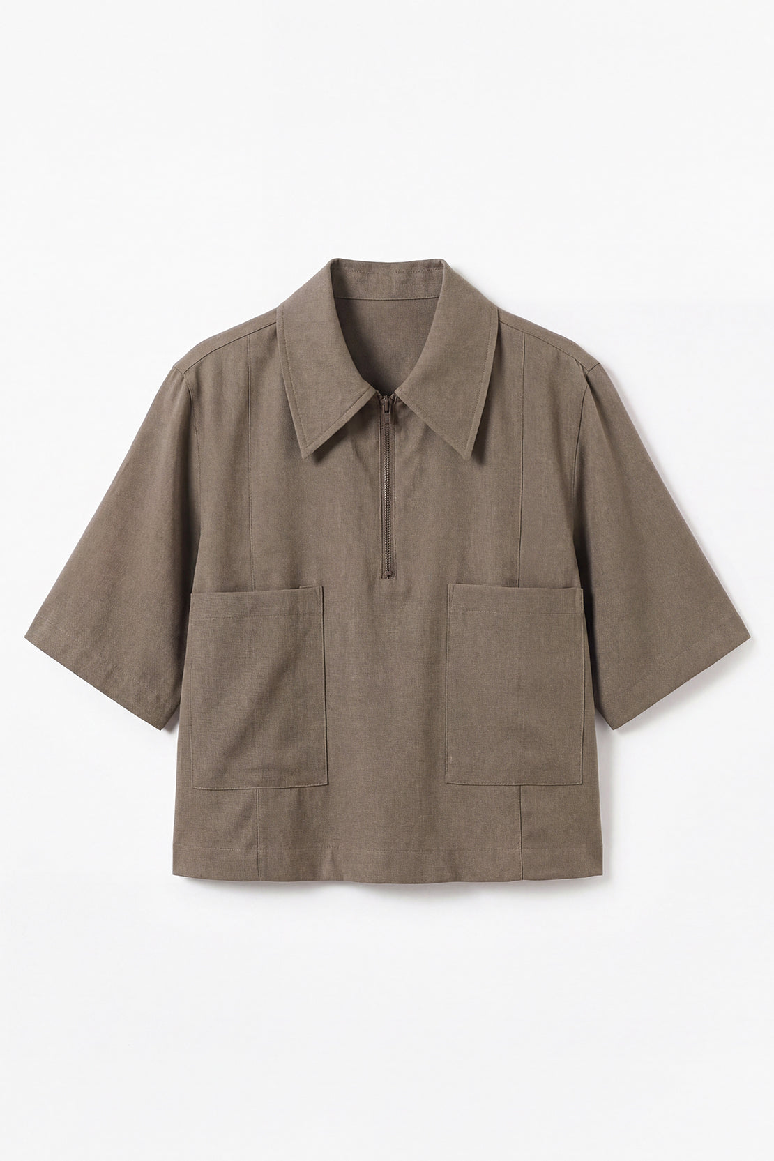KOKO Pure-Ease Relaxed Zip Woven Shirt – Denim Blue & Brown