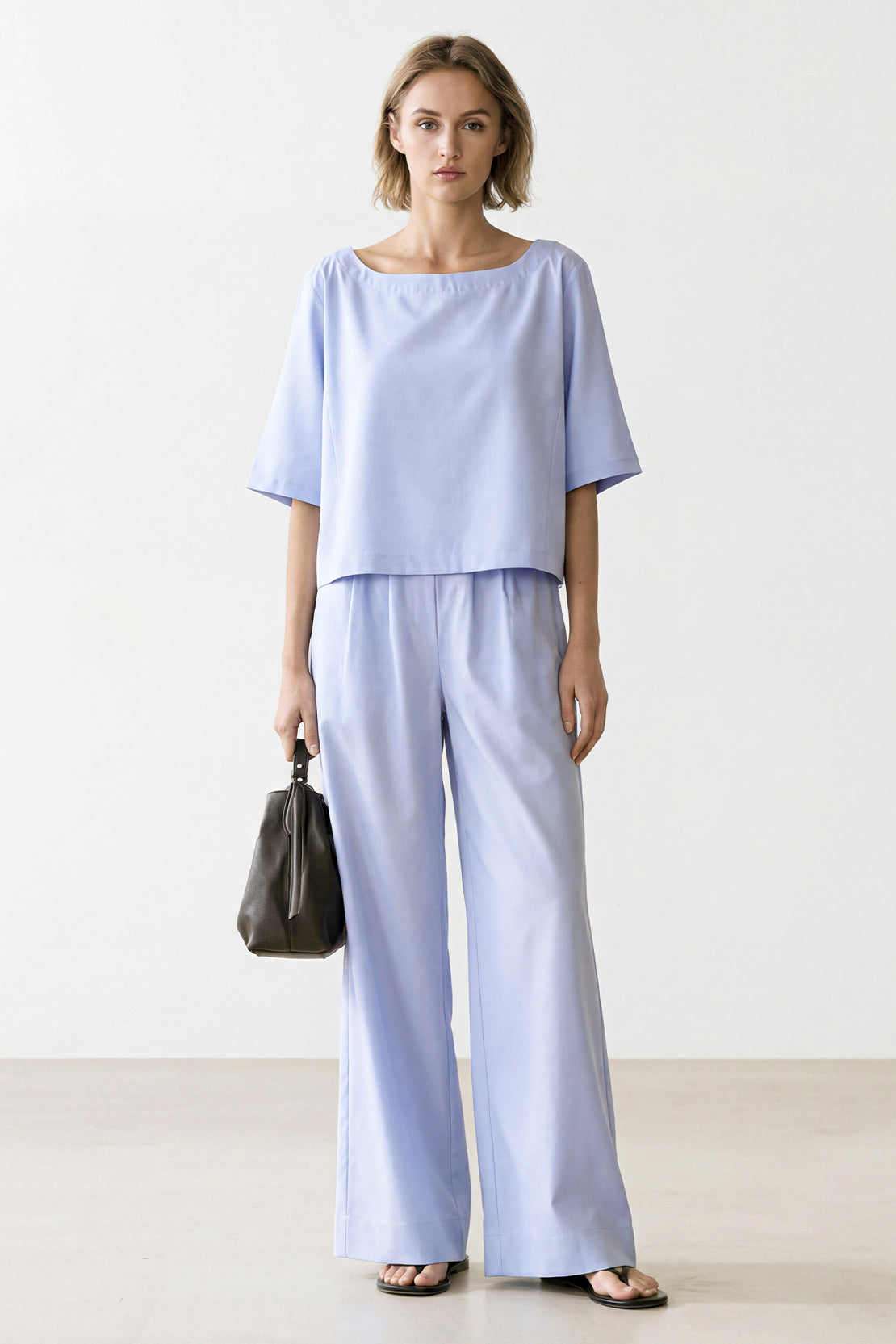 KOKO Pure-Ease Woven Boat Neck Top – light blue