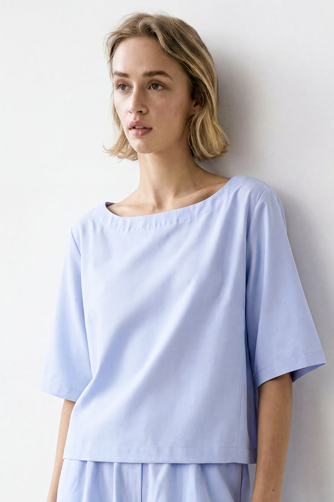KOKO Pure-Ease Woven Boat Neck Top – light blue