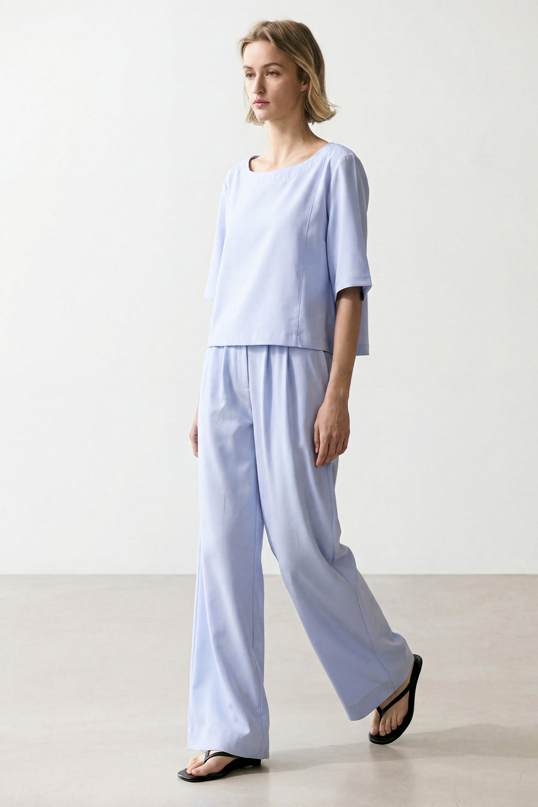 KOKO Pure-Ease Woven Boat Neck Top – light blue