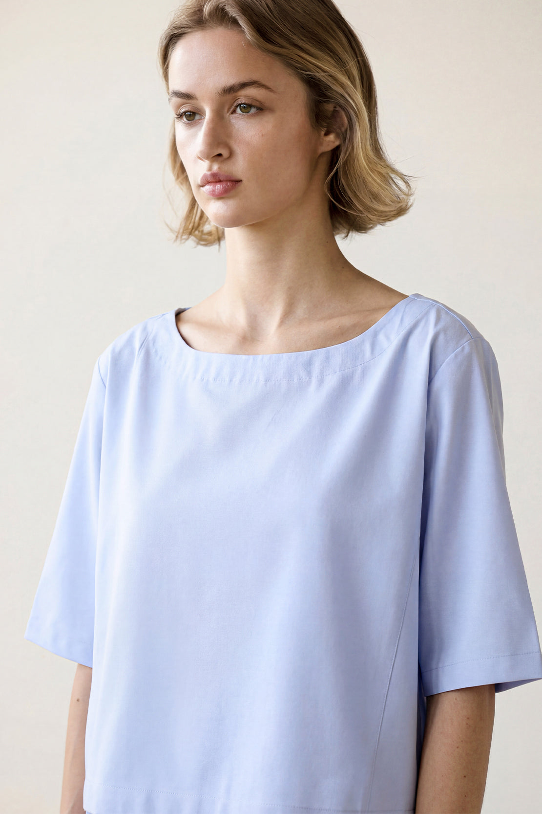 KOKO Pure-Ease Woven Boat Neck Top – light blue
