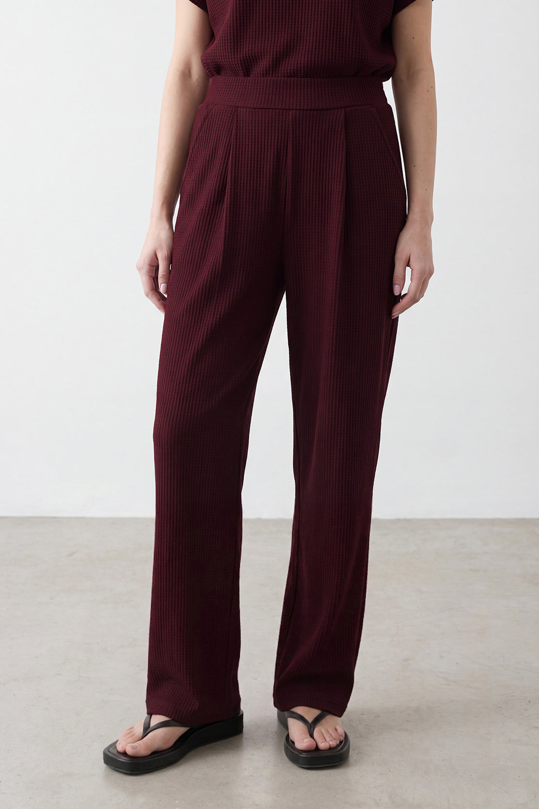 KOKO Structured Knit Wide-leg Trouser – Black, Cherry & Olive