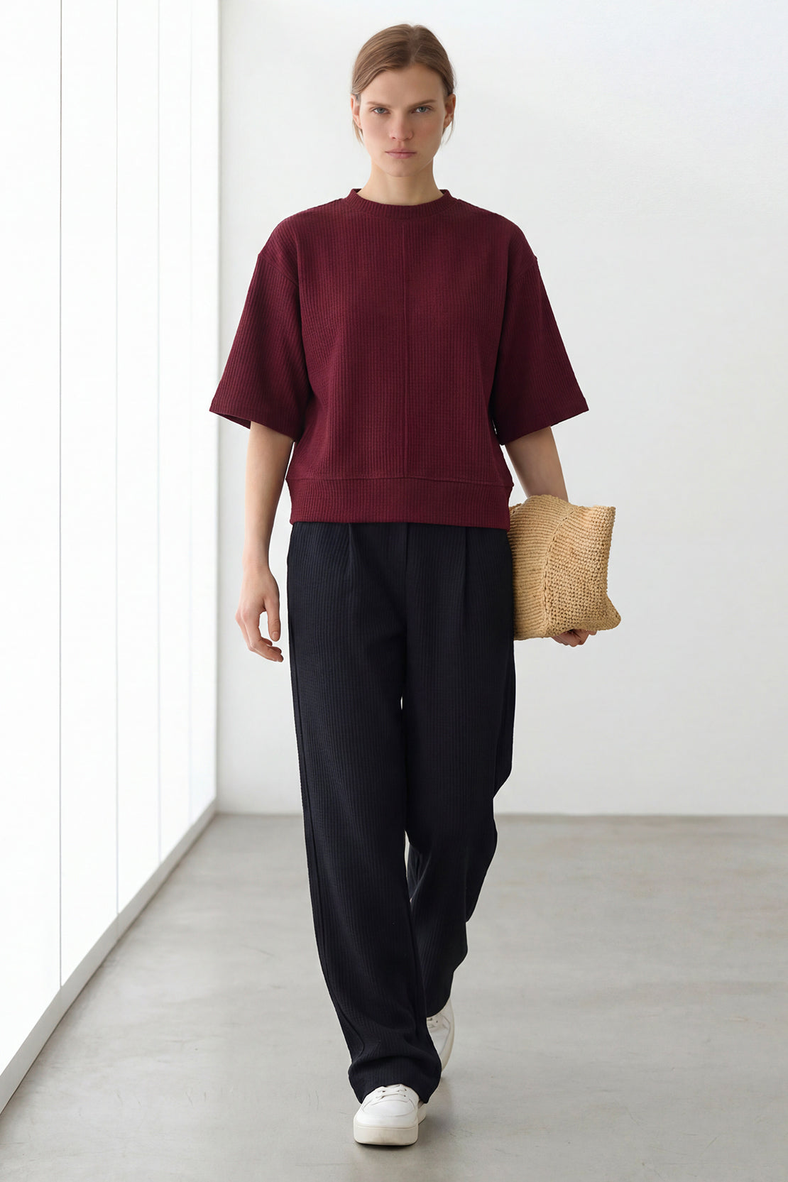 KOKO Structured knit Relaxed Top – Olive, Black & Maroon