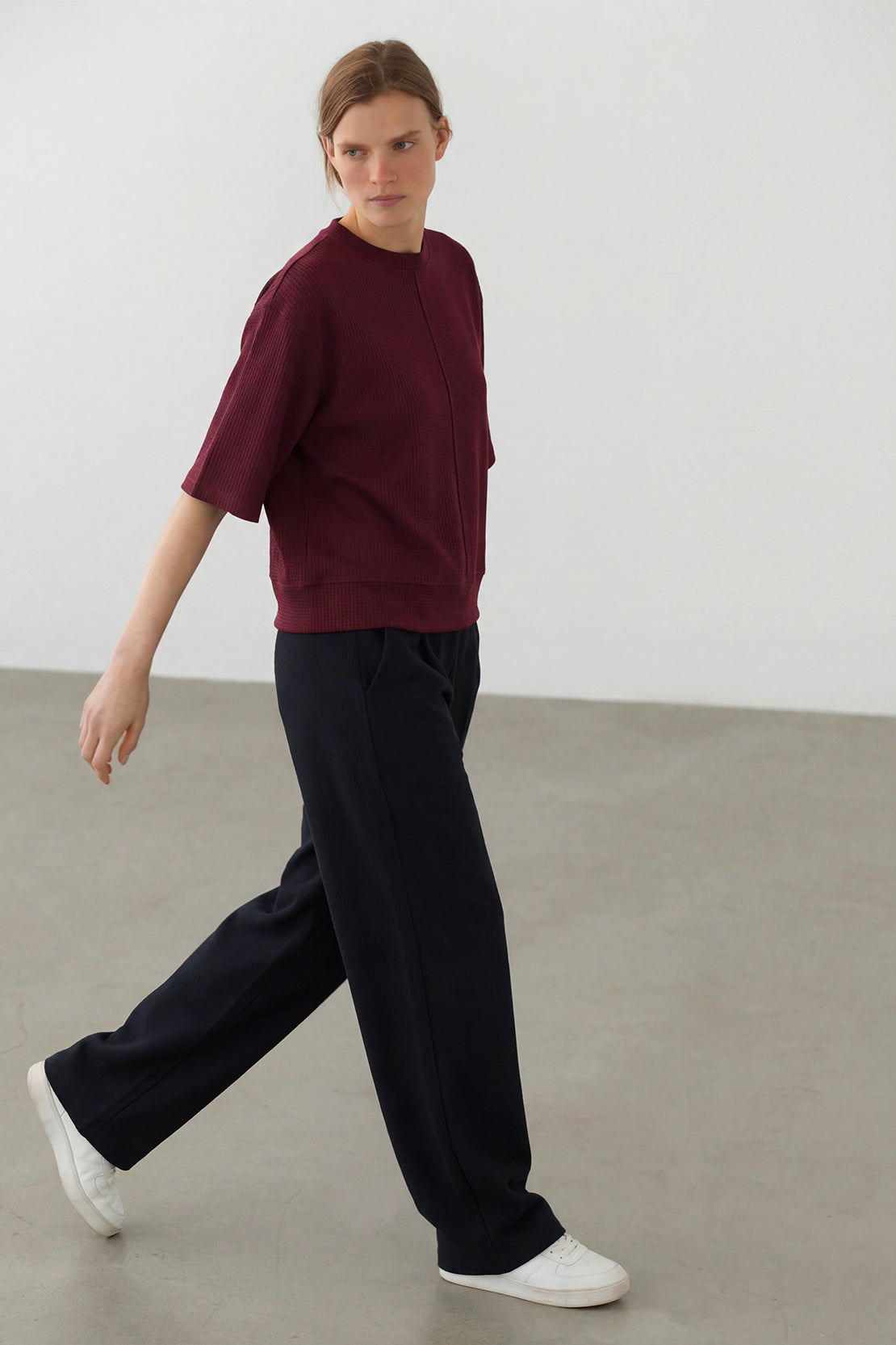 KOKO Structured knit Relaxed Top – Olive, Black & Maroon