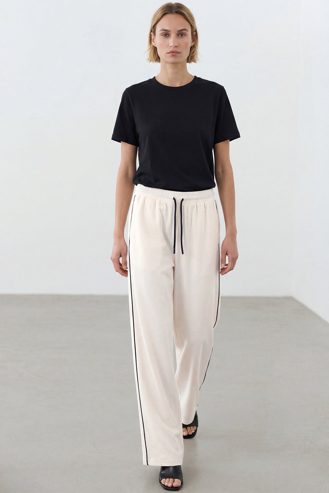 KOKO Modal Roma Side Stripe Trouser – Off-White & Black