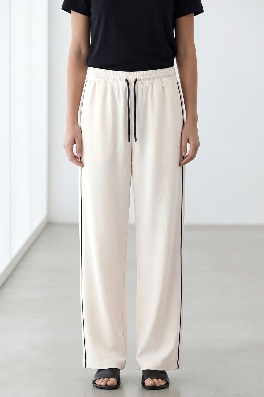 KOKO Modal Roma Side Stripe Trouser – Off-White & Black