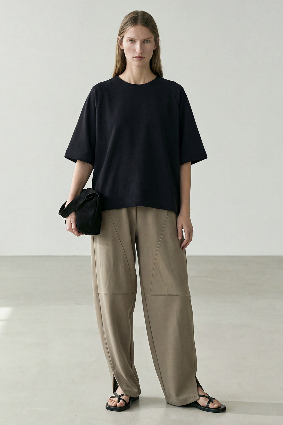KOKO Modal Blend Relaxed Crew Neck T-Shirt - Soft Grey & Black