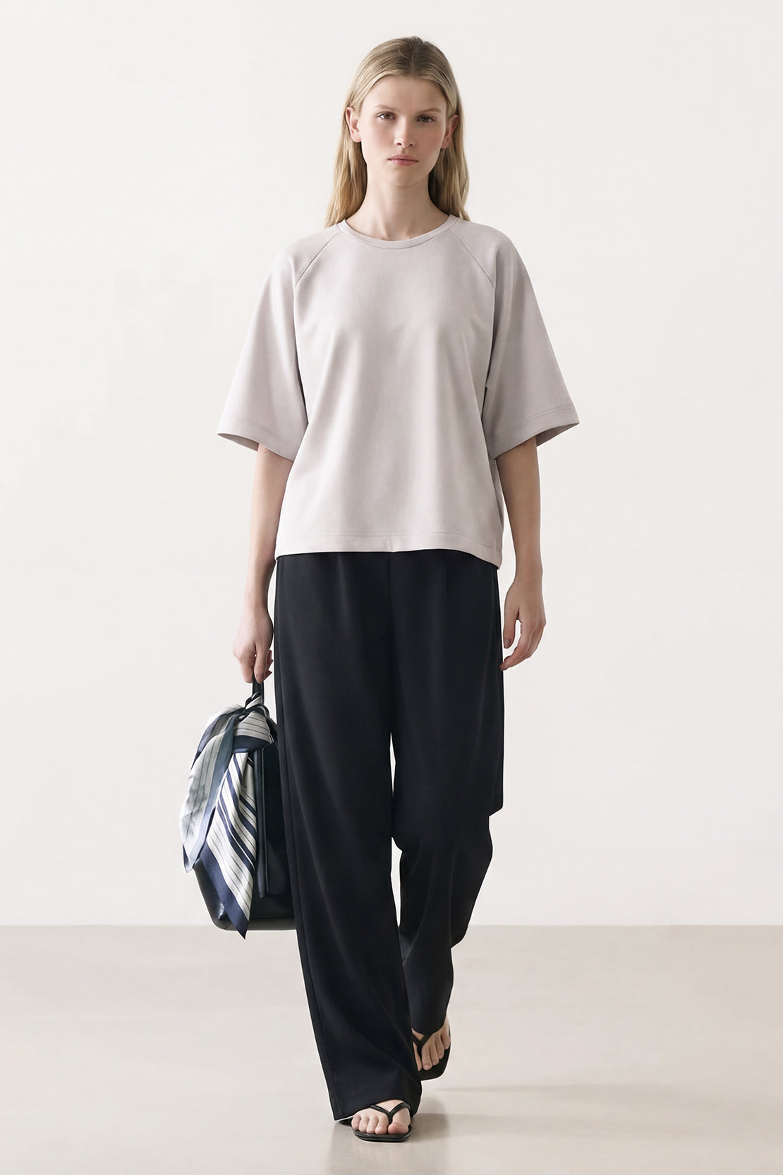 KOKO Modal Blend Relaxed Crew Neck T-Shirt - Soft Grey & Black