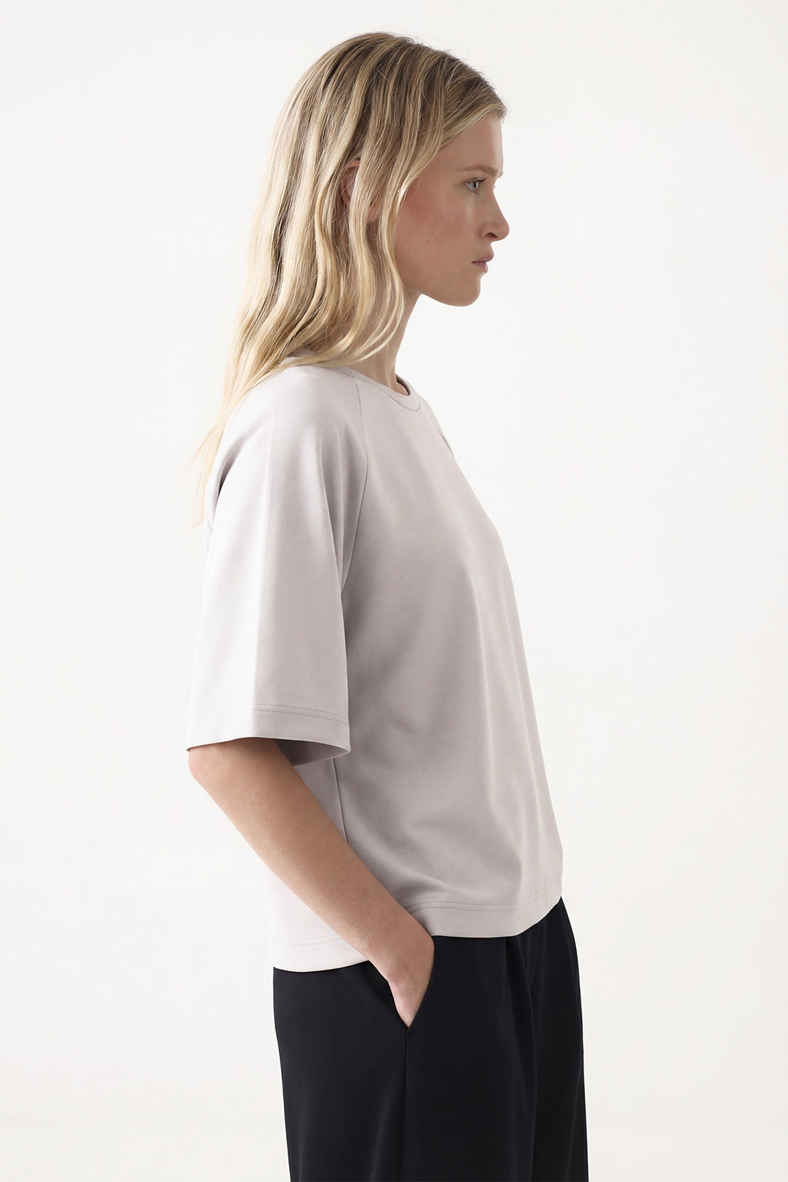 KOKO Modal Blend Relaxed Crew Neck T-Shirt - Soft Grey & Black
