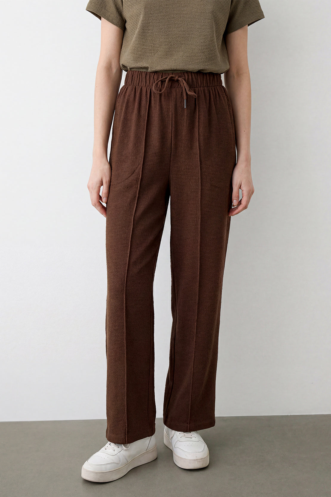 KOKO Textured Knit Relaxed Fit Trouser - Brown