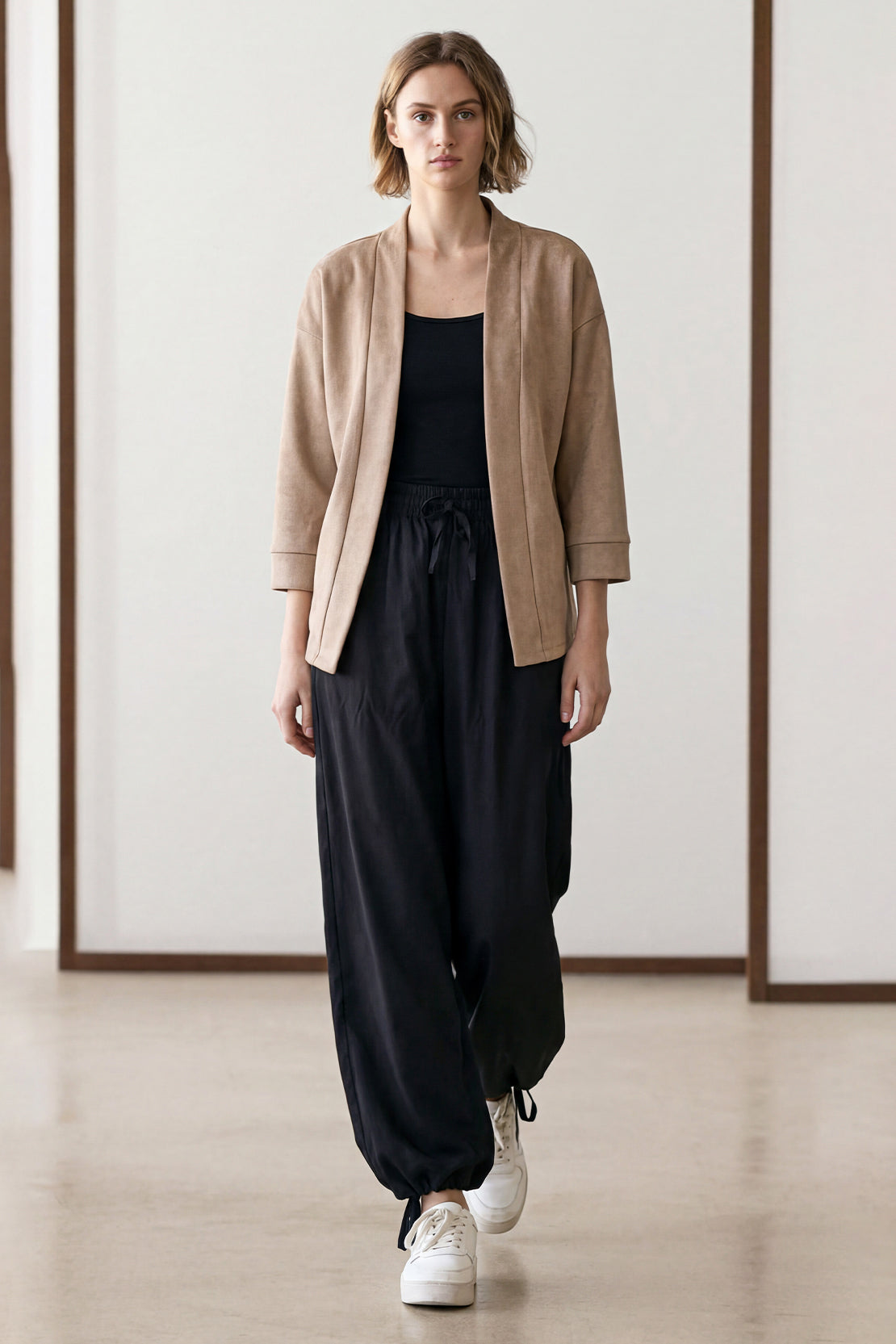 KOKO Suede Open-Front Wrap - Black & Camel