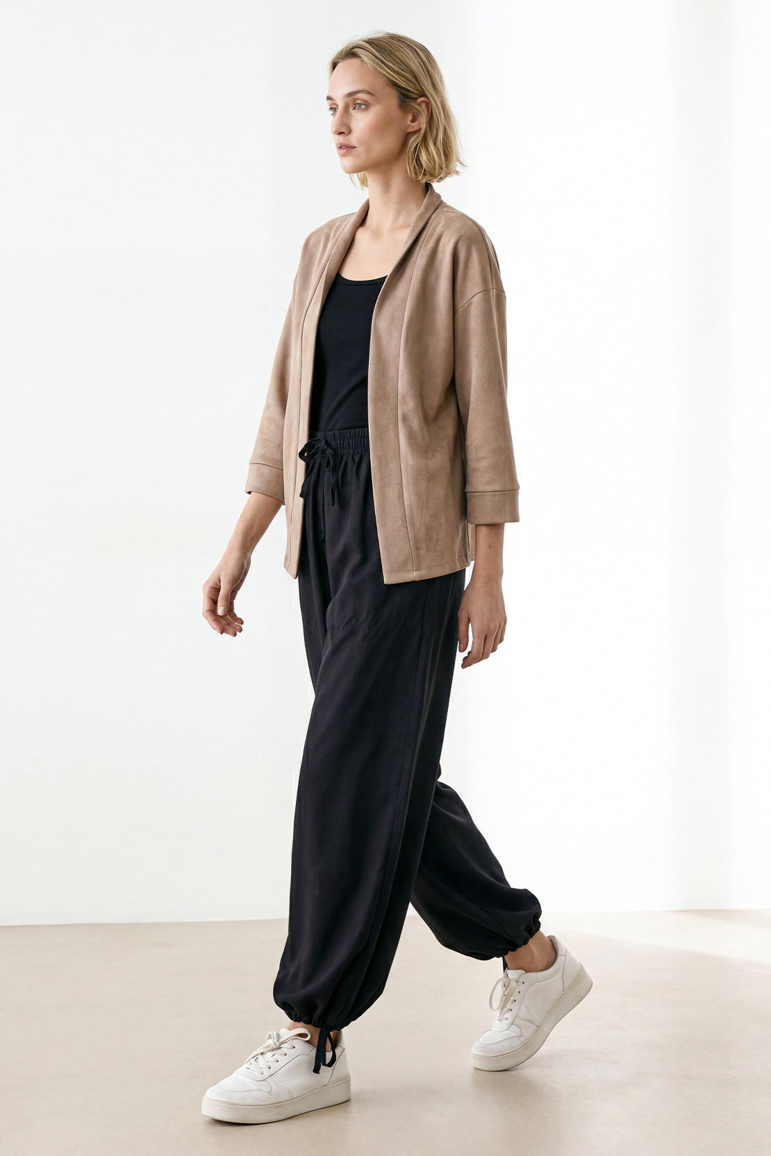 KOKO Suede Open-Front Wrap - Black & Camel