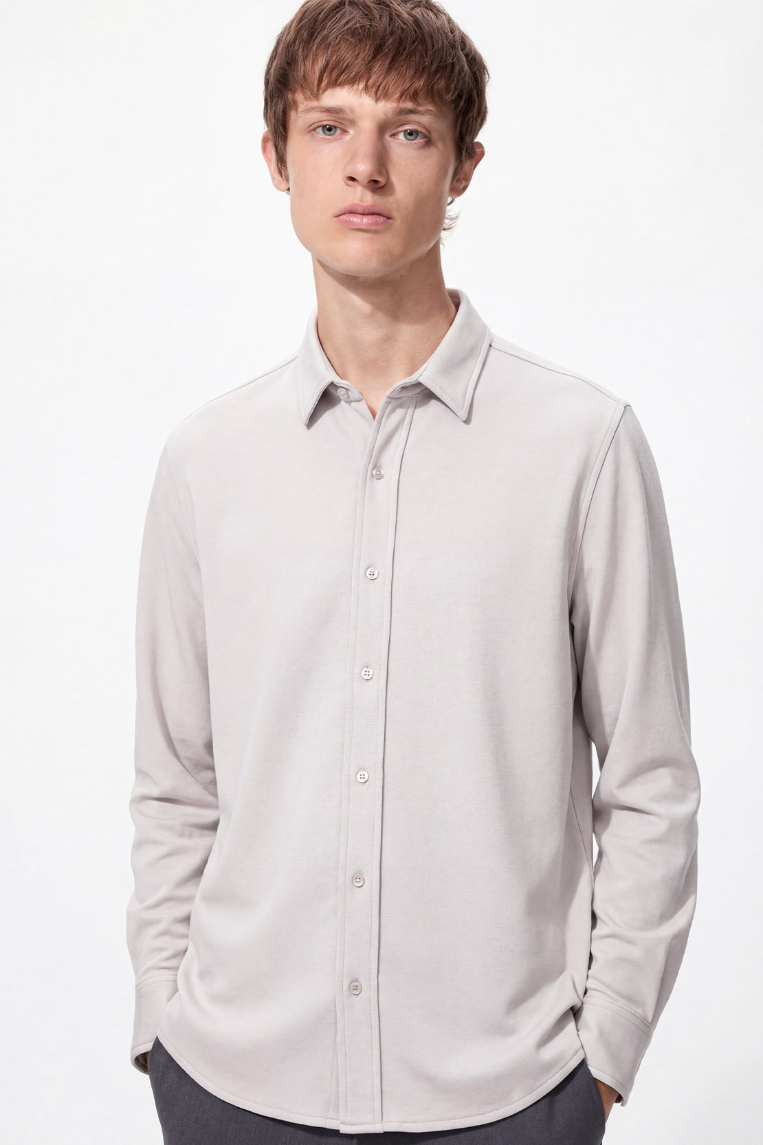 KOKO Modal Button-Down Shirt – light grey