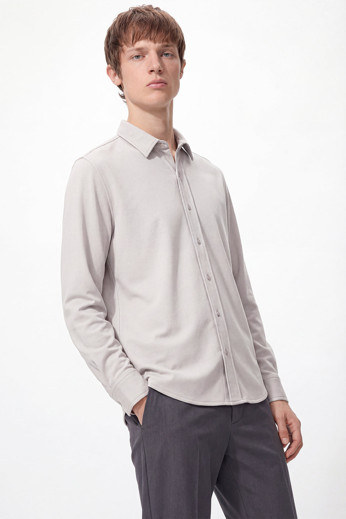 KOKO Modal Button-Down Shirt – light grey