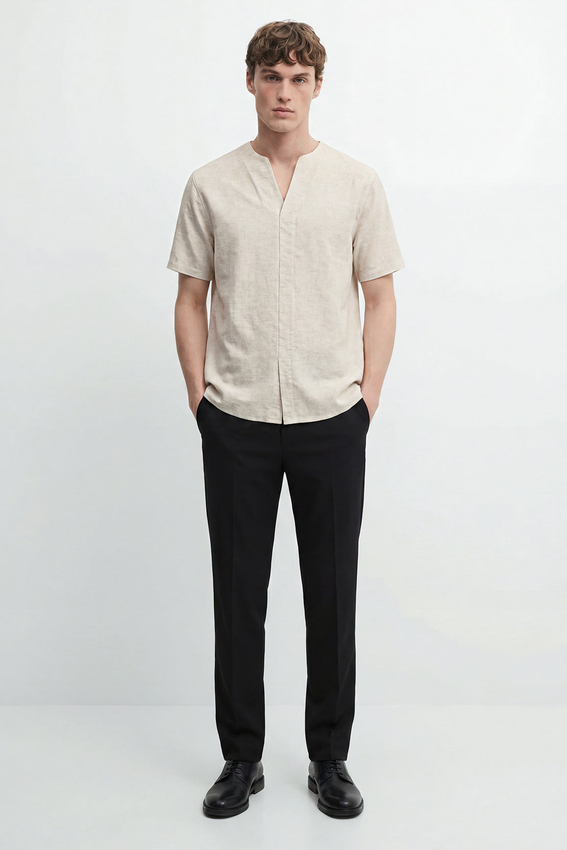 KOKO Air Linen V-Neck T-Shirt – Light Beige