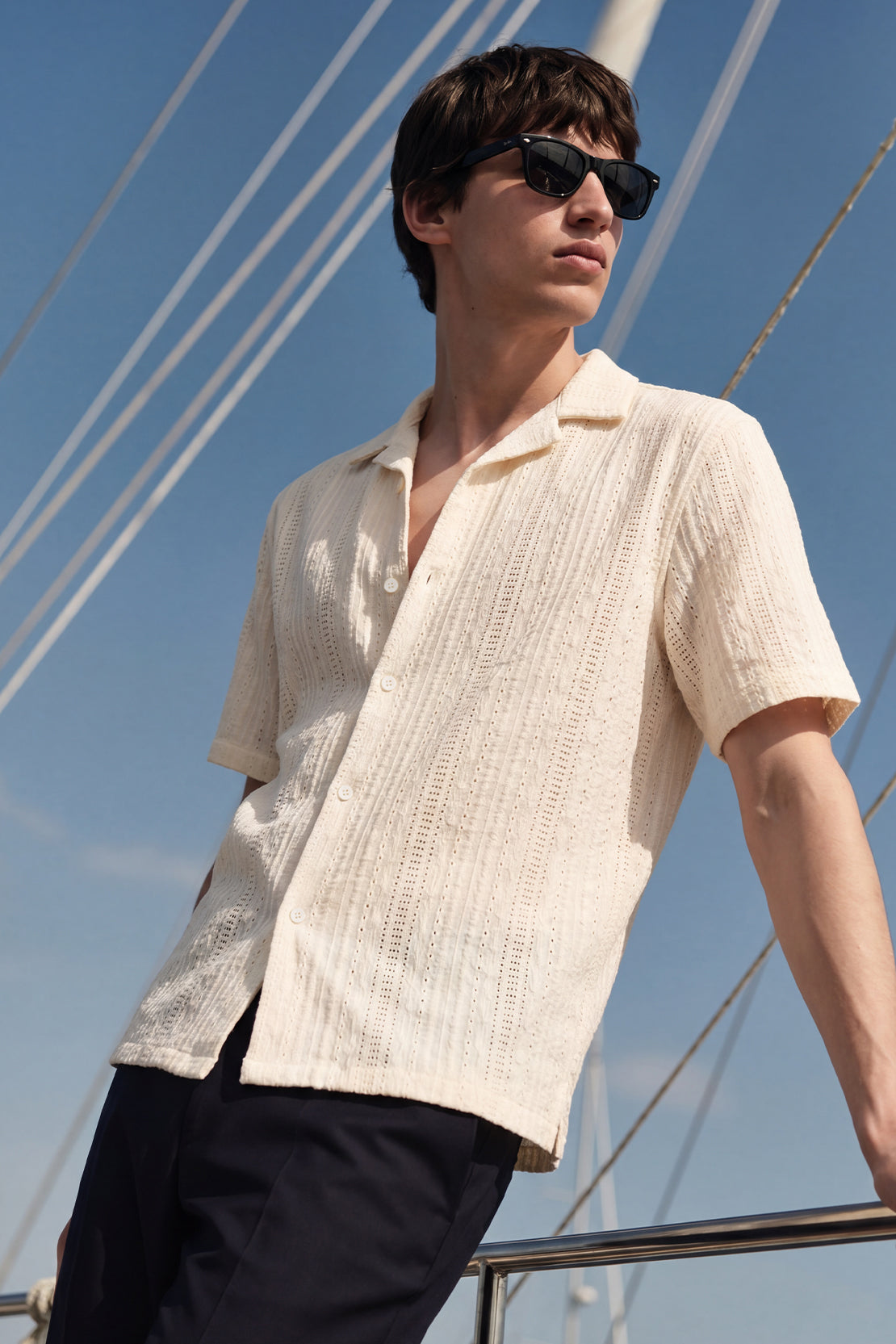 KOKO Bubble Knit Button Down Shirt – White