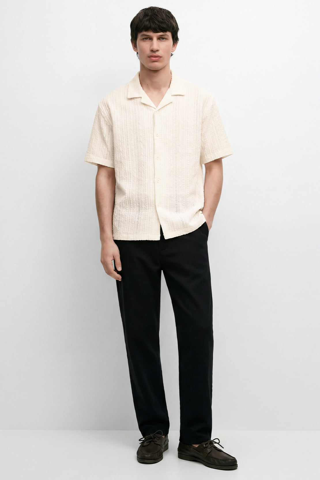 KOKO Bubble Knit Button Down Shirt – White