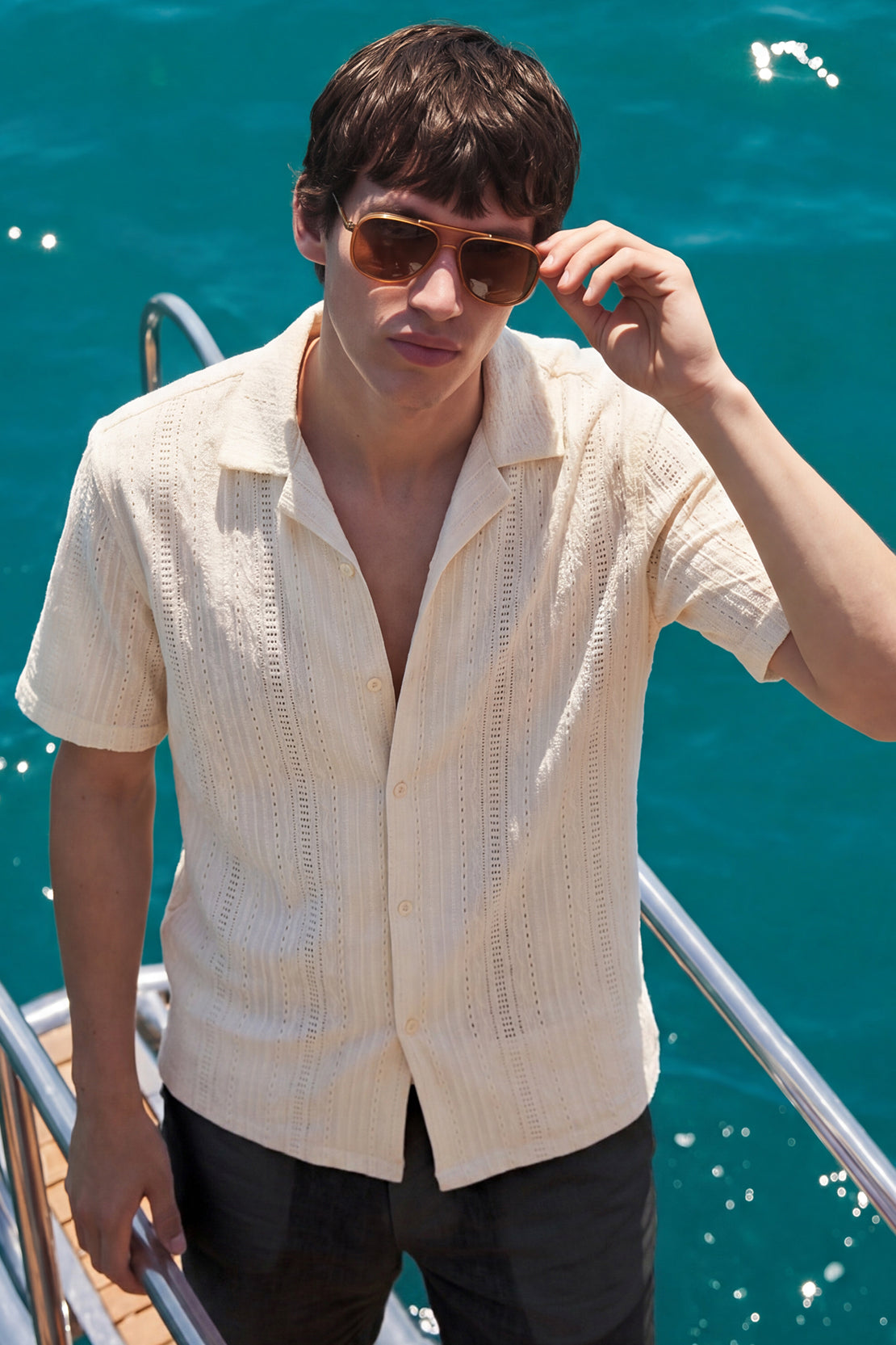 KOKO Bubble Knit Button Down Shirt – White