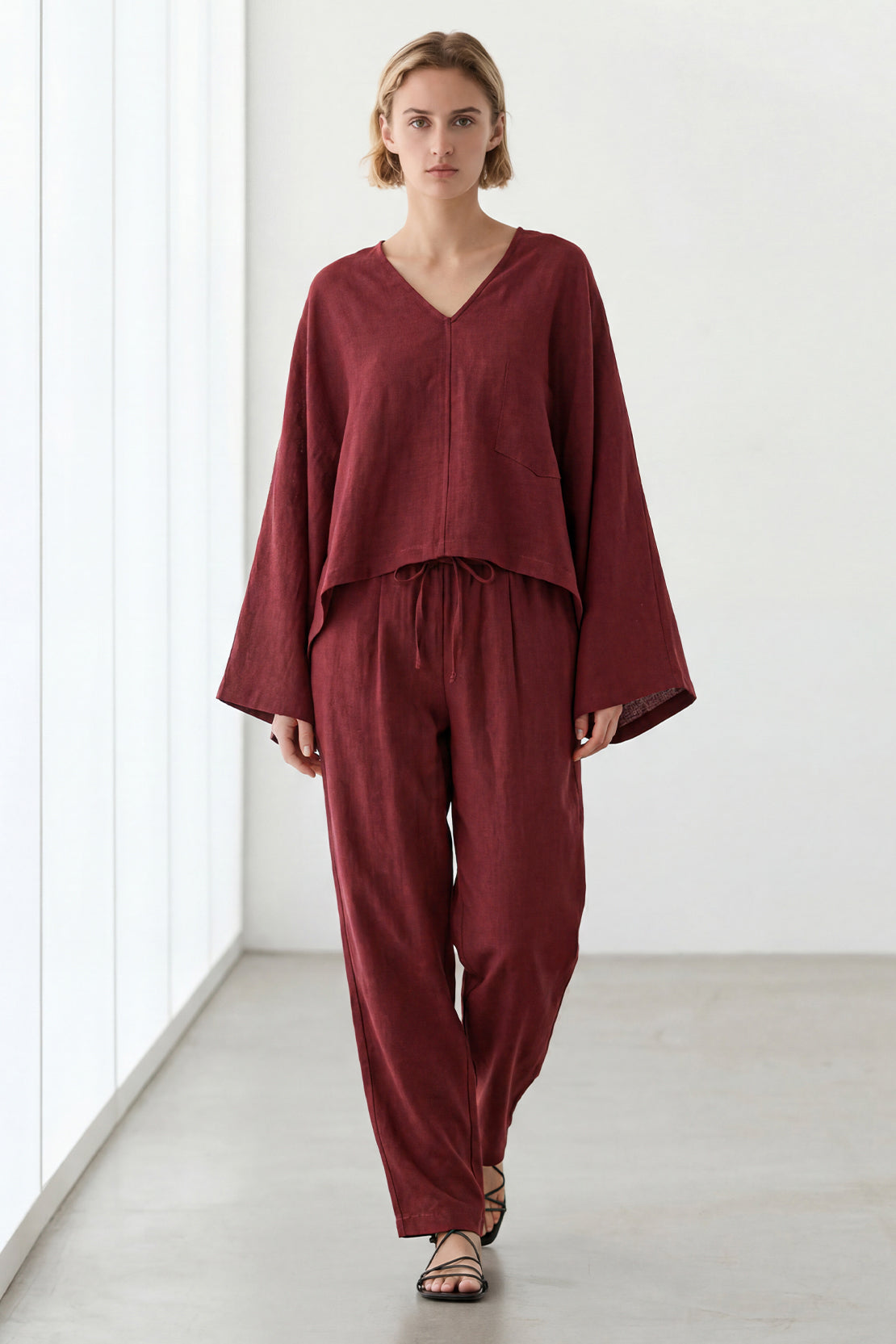 KOKO Pure Linen Relaxed Bottom – Red Wine